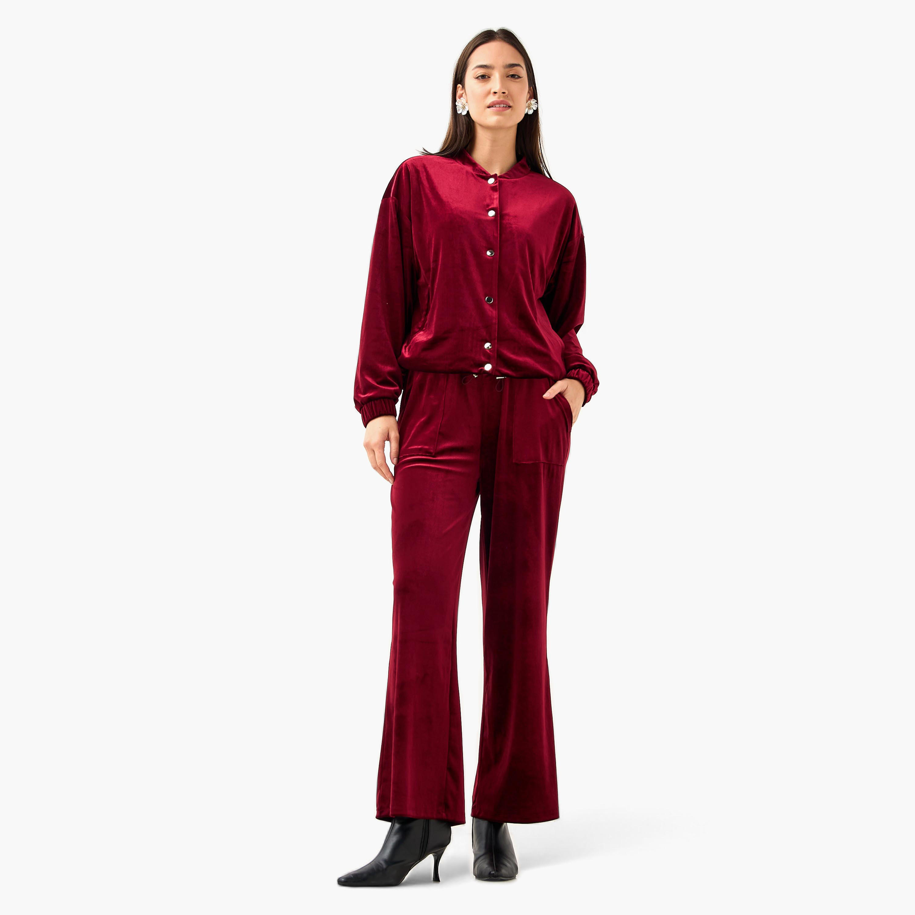 Velvet Bomber Jacket with Mandarin Neck-women-winterwear-coatsandjackets-jackets-image-2
