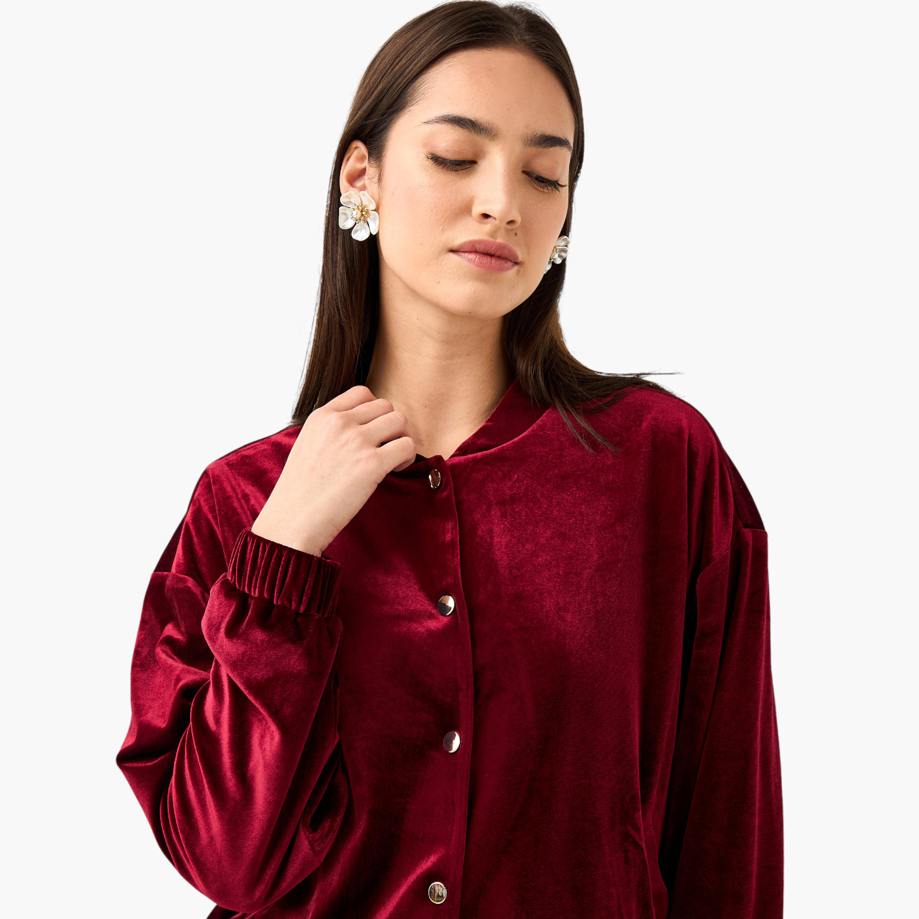 Velvet Bomber Jacket with Mandarin Neck-women-winterwear-coatsandjackets-jackets-image-5