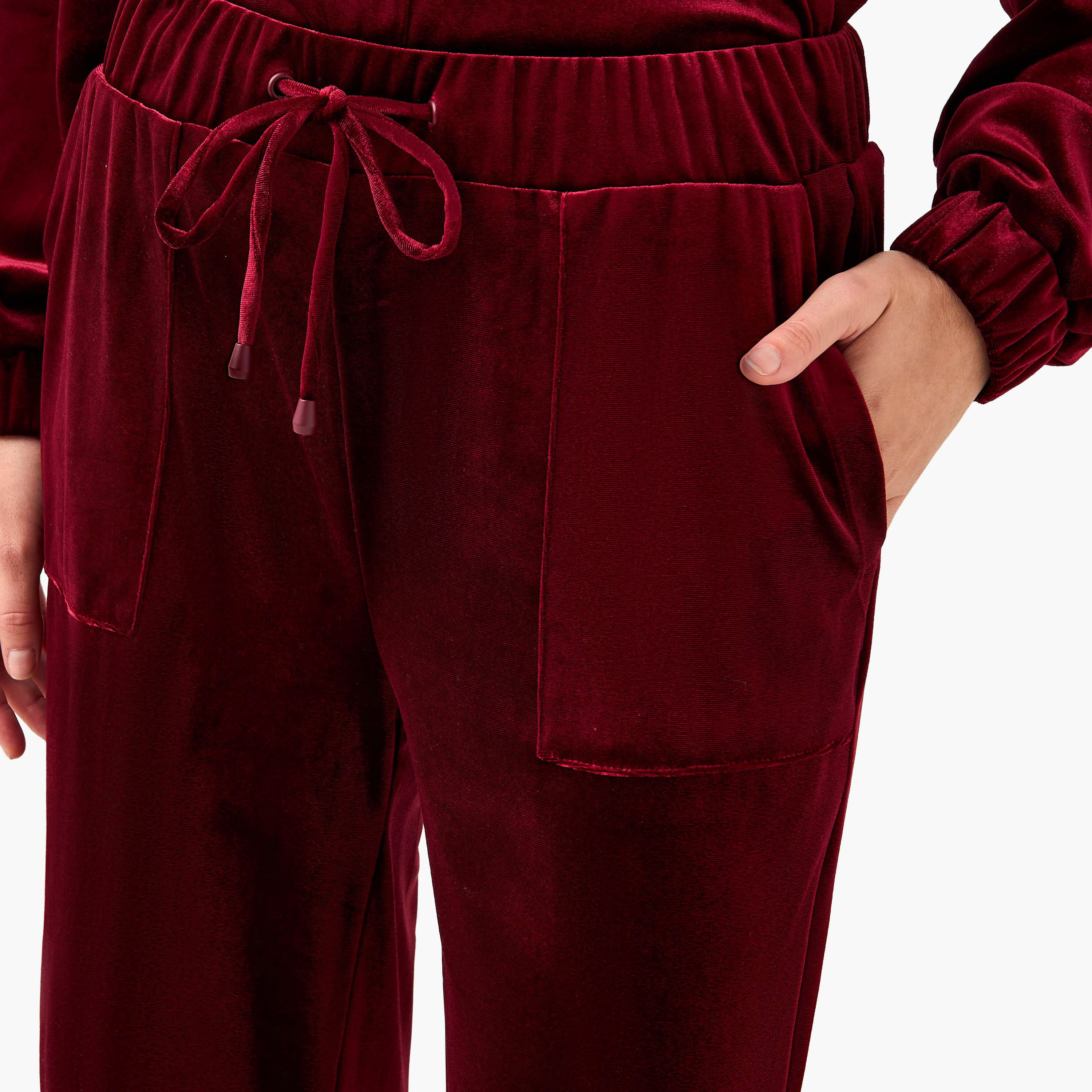 بنطلون رياضي مخملي بخصر متوسط الارتفاع وجيوب-women-clothing-bottoms-joggers-image-3