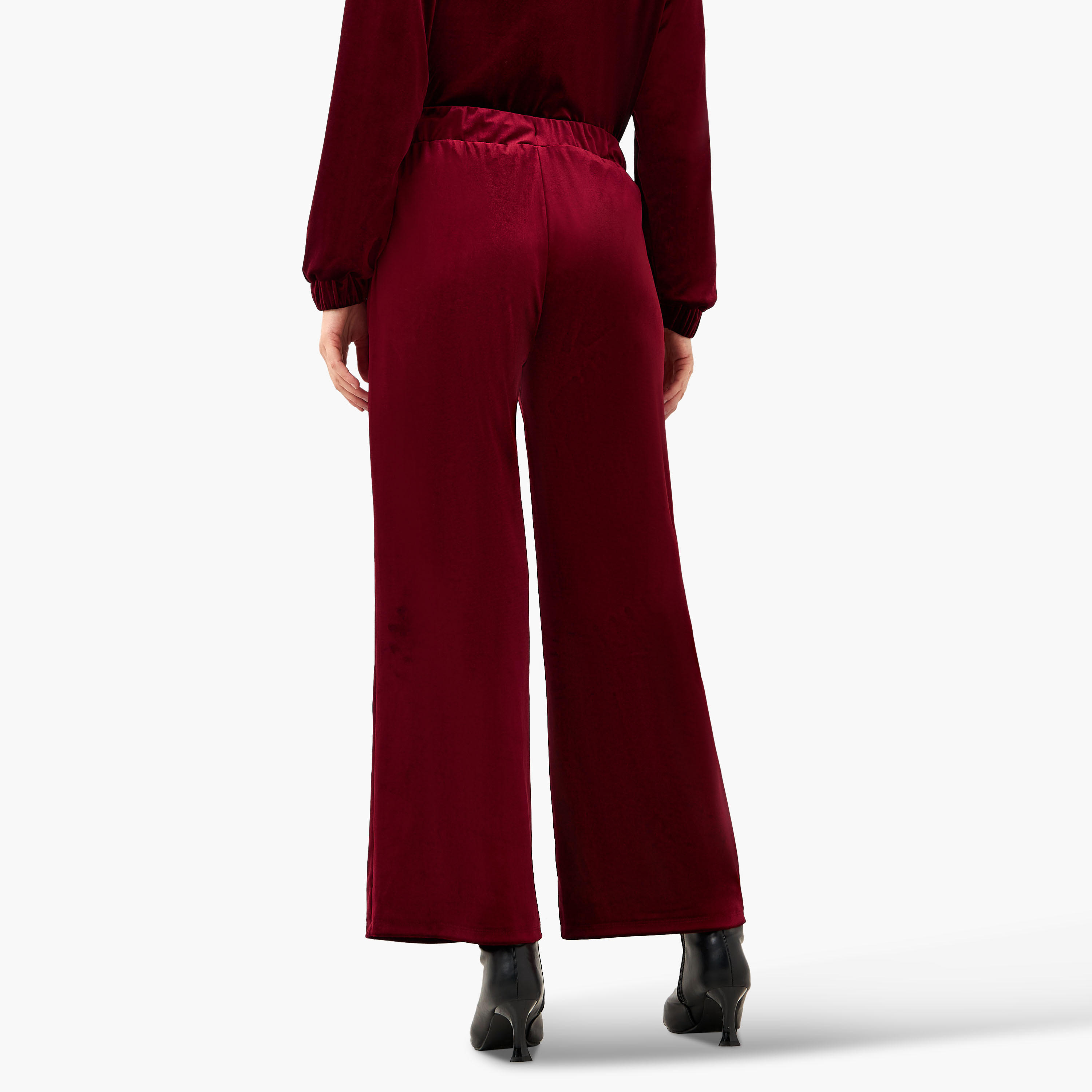 بنطلون رياضي مخملي بخصر متوسط الارتفاع وجيوب-women-clothing-bottoms-joggers-image-1