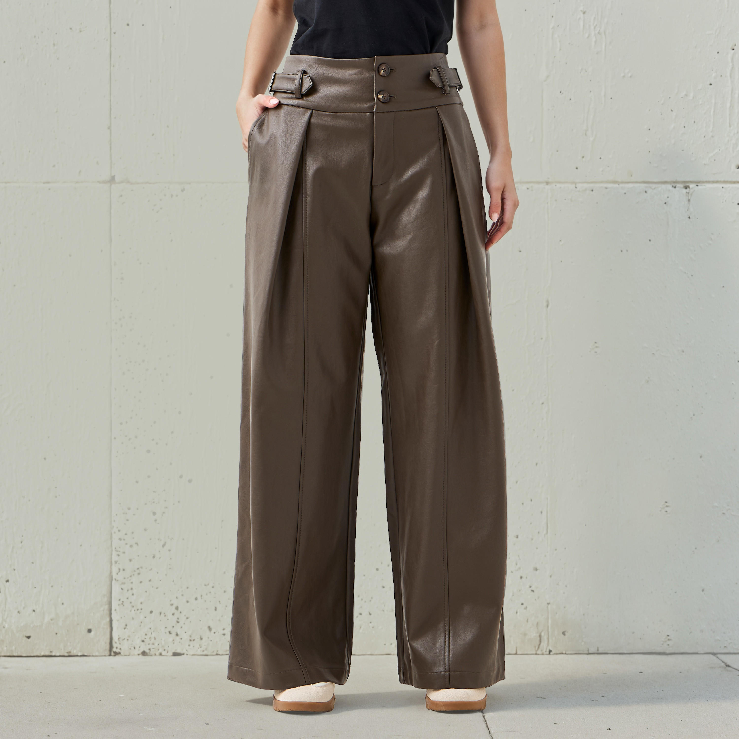 Mid-Rise Waist Pleated Regular Fit Trousers-women-clothing-bottoms-trousers-image-1