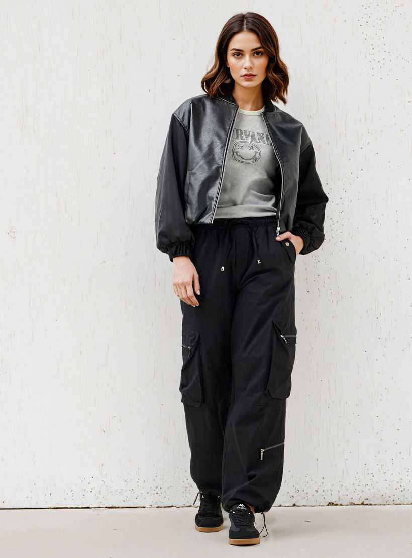 Biker Jacket with Embroidered Sleeves and Zip Closure-women-winterwear-coatsandjackets-jackets-image-2