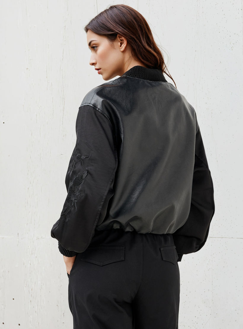Biker Jacket with Embroidered Sleeves and Zip Closure-women-winterwear-coatsandjackets-jackets-image-3