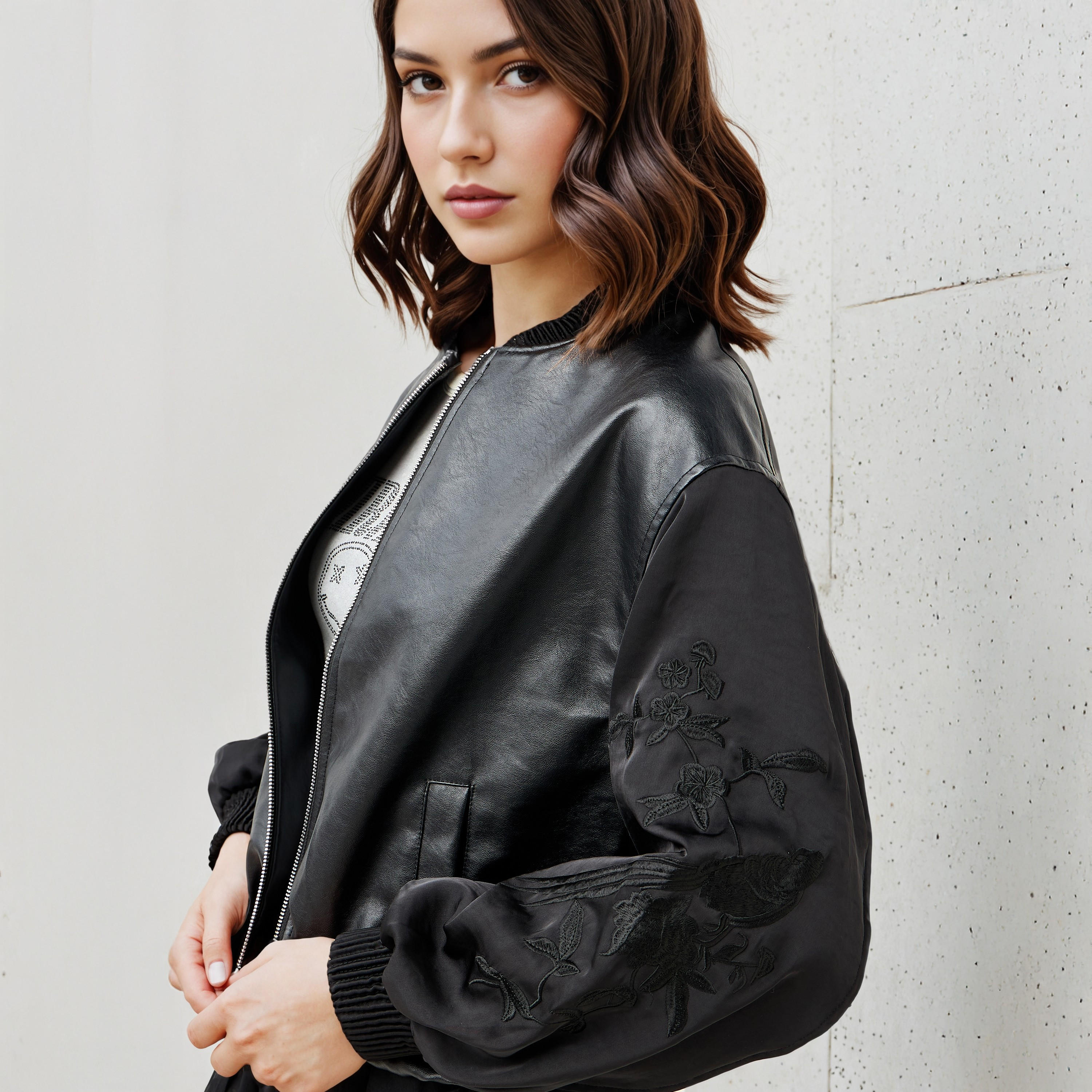 Biker Jacket with Embroidered Sleeves and Zip Closure-women-winterwear-coatsandjackets-jackets-image-4