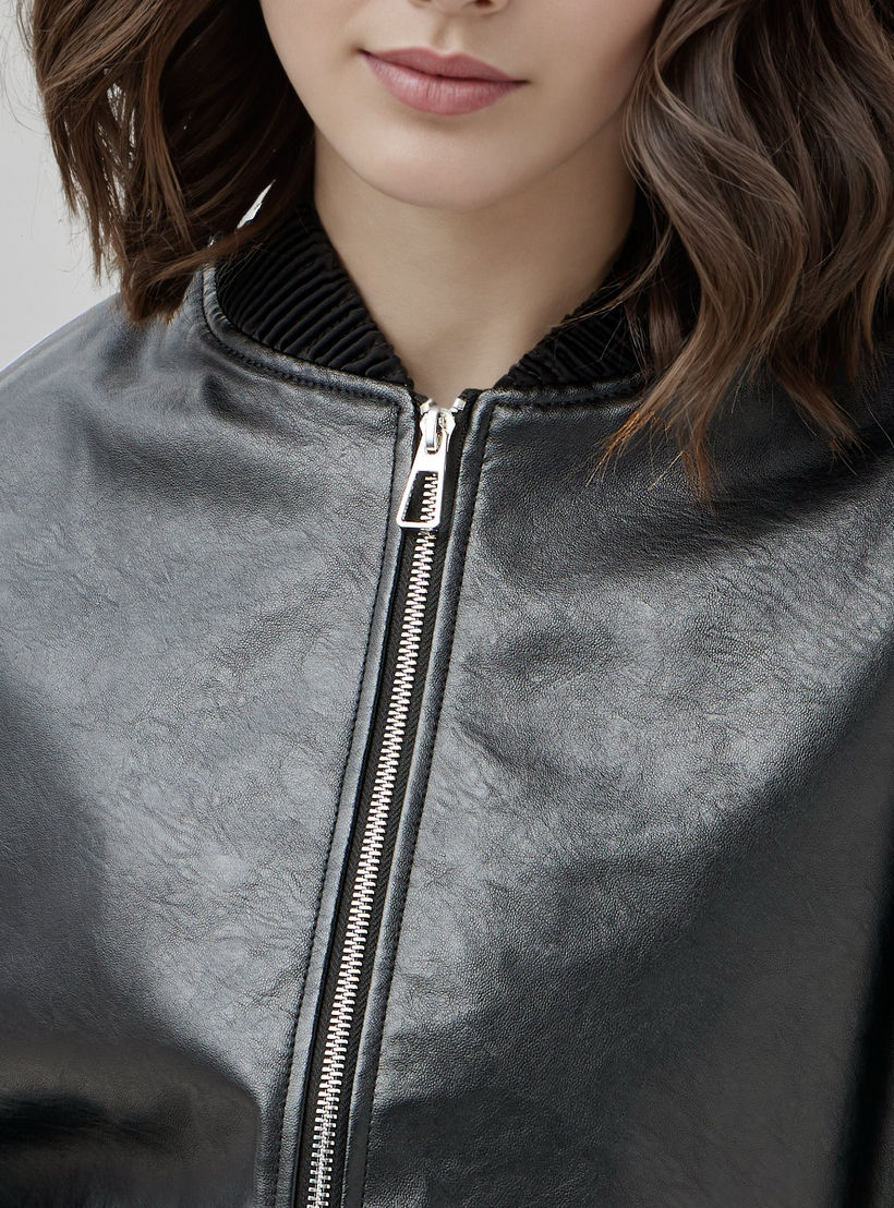 Biker Jacket with Embroidered Sleeves and Zip Closure-women-winterwear-coatsandjackets-jackets-image-5