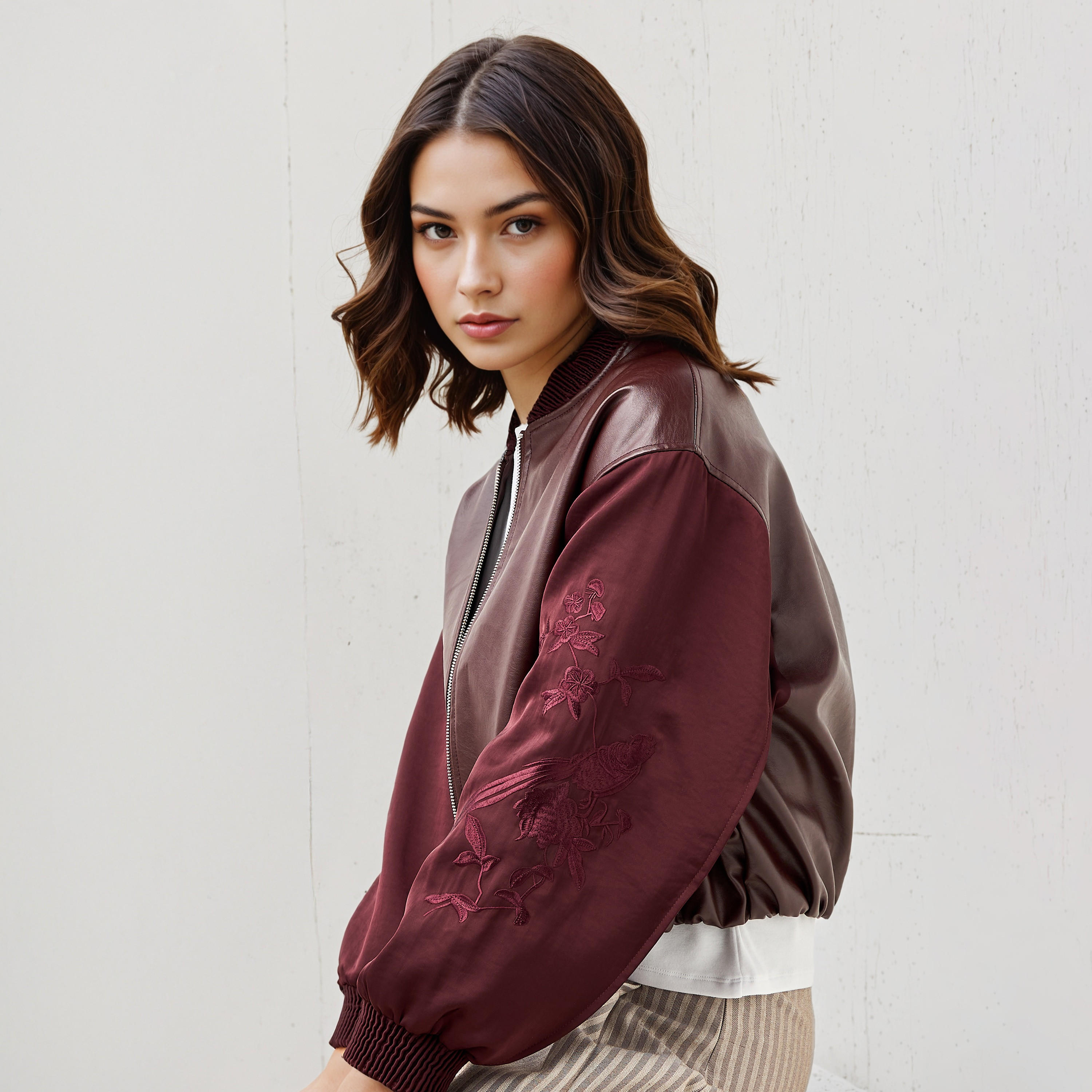 Biker Jacket with Embroidered Sleeves and Zip Closure-women-winterwear-coatsandjackets-jackets-image-2