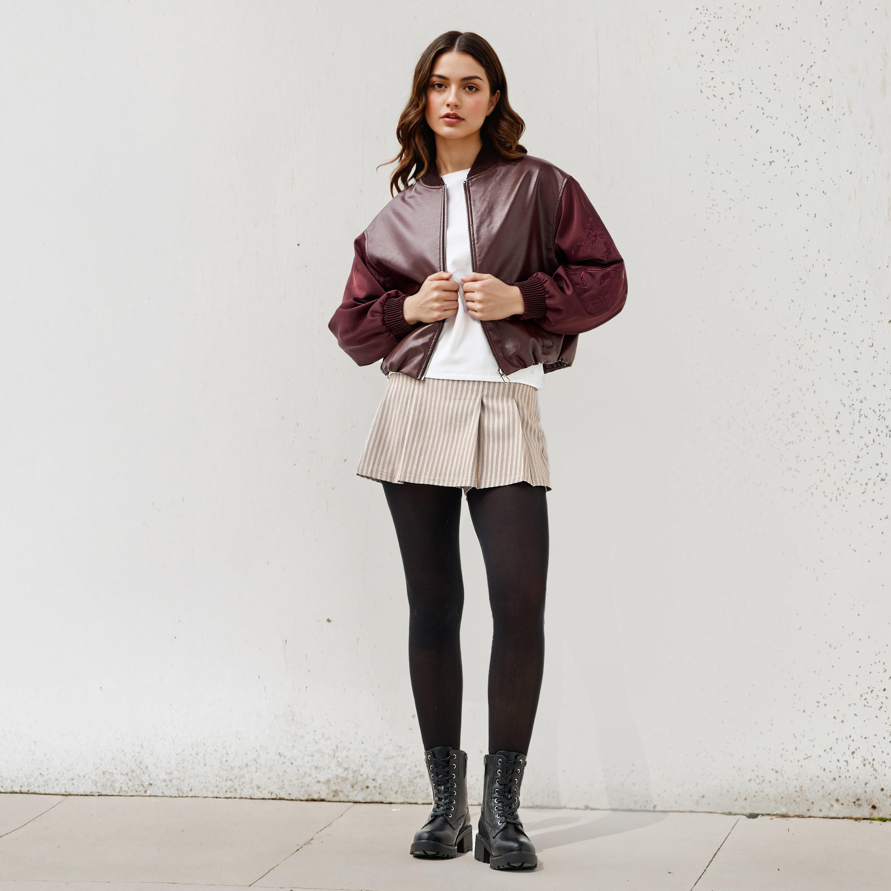 Biker Jacket with Embroidered Sleeves and Zip Closure-women-winterwear-coatsandjackets-jackets-image-3