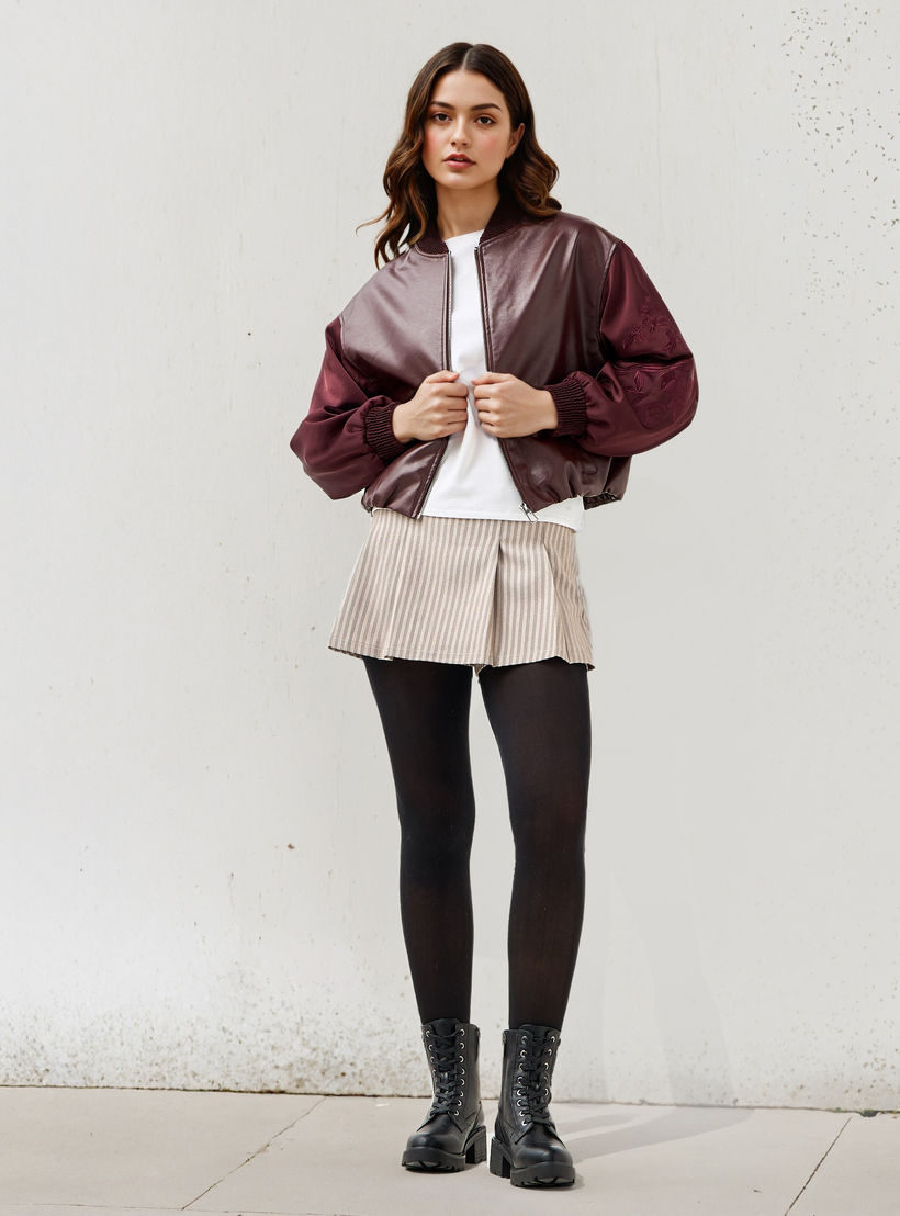 Biker Jacket with Embroidered Sleeves and Zip Closure-women-winterwear-coatsandjackets-jackets-image-3