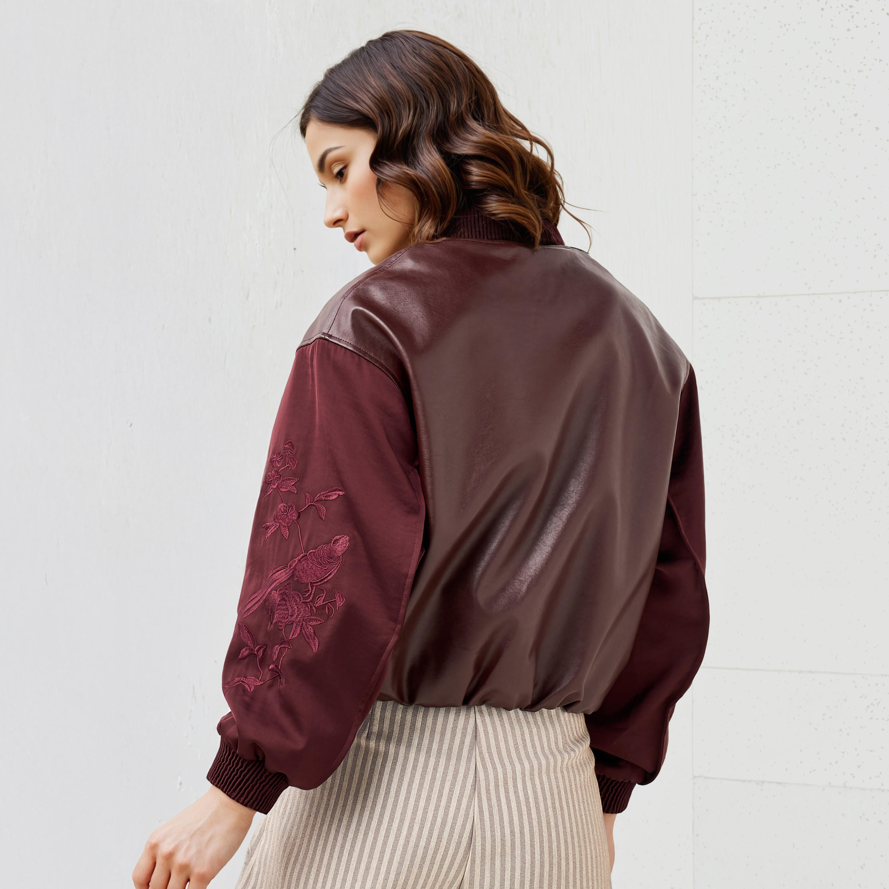 Biker Jacket with Embroidered Sleeves and Zip Closure-women-winterwear-coatsandjackets-jackets-image-4