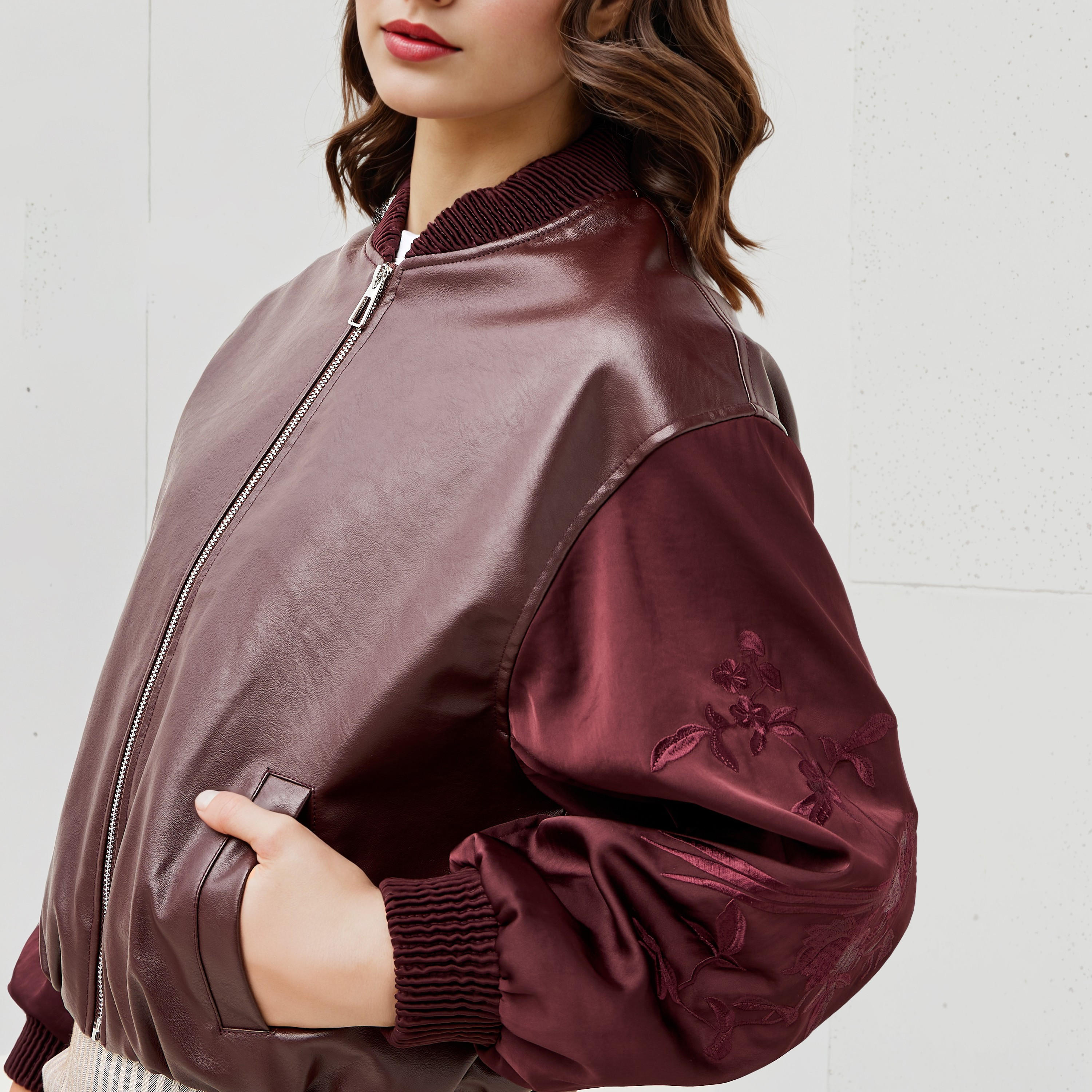 Biker Jacket with Embroidered Sleeves and Zip Closure-women-winterwear-coatsandjackets-jackets-image-6