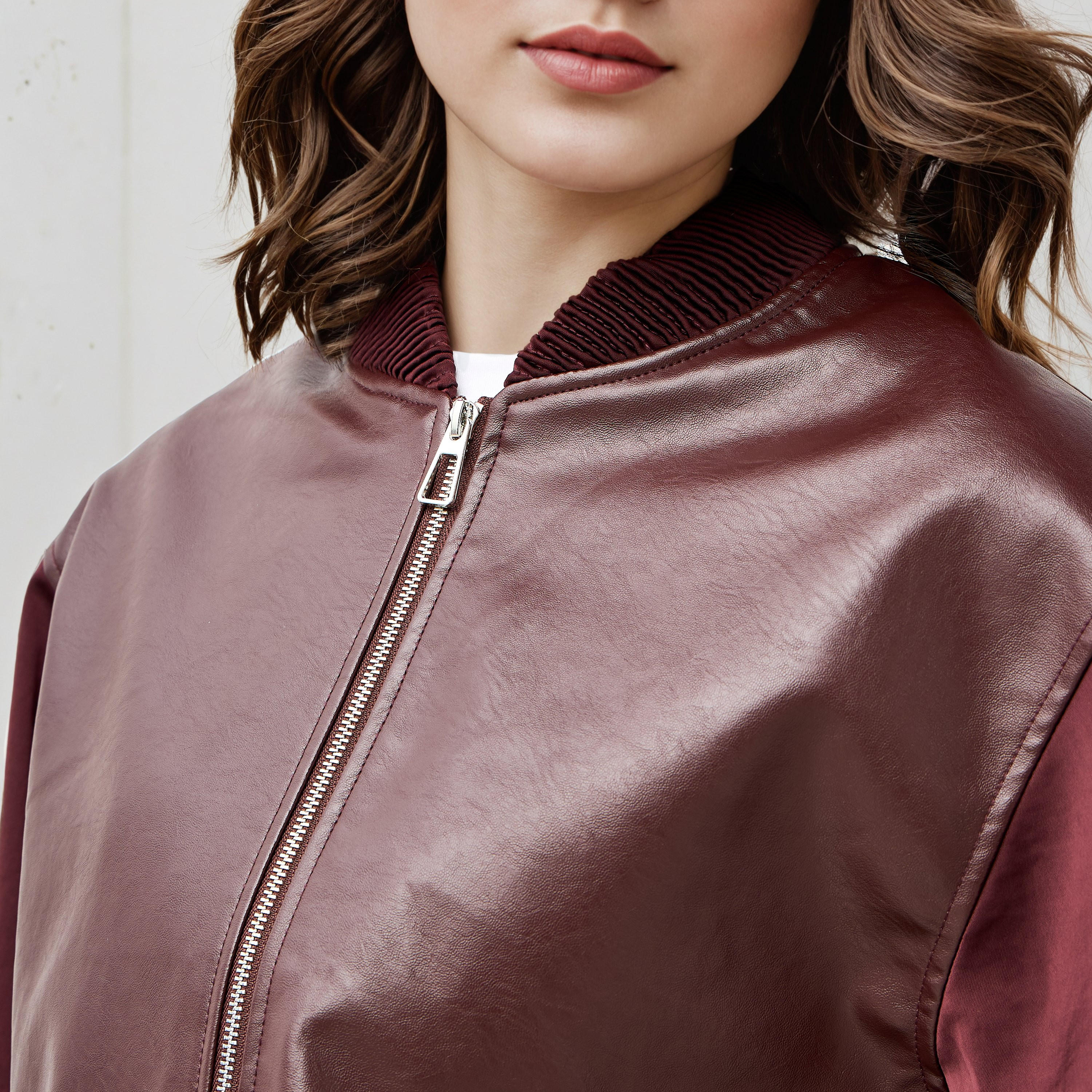 Biker Jacket with Embroidered Sleeves and Zip Closure-women-winterwear-coatsandjackets-jackets-image-7