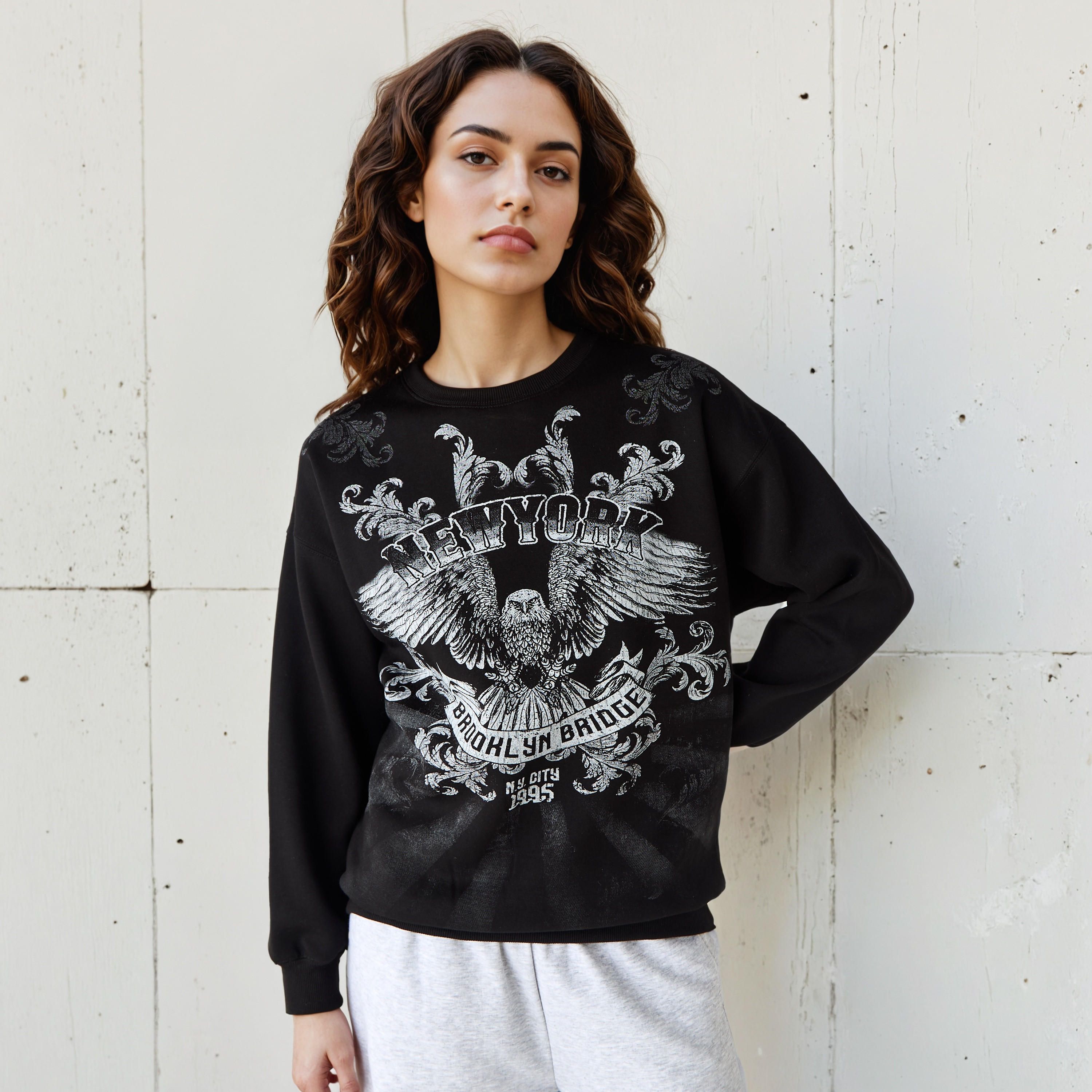 Graphic Print Crew Neck Sweatshirt with Long Sleeves-women-winterwear-hoodiesandsweatshirts-sweatshirts-image-1
