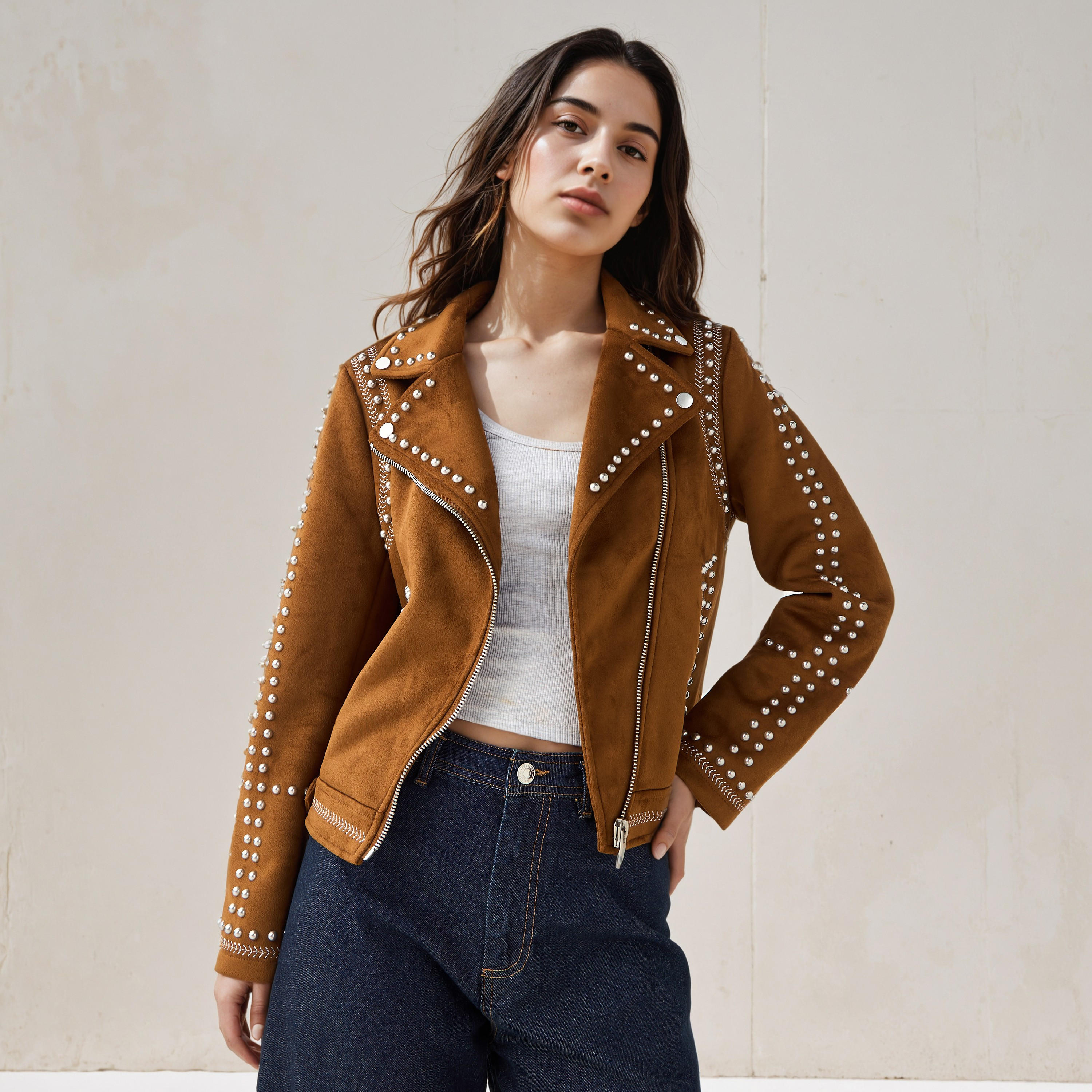 Biker Jacket with Stud Embellishments-women-winterwear-coatsandjackets-jackets-image-1
