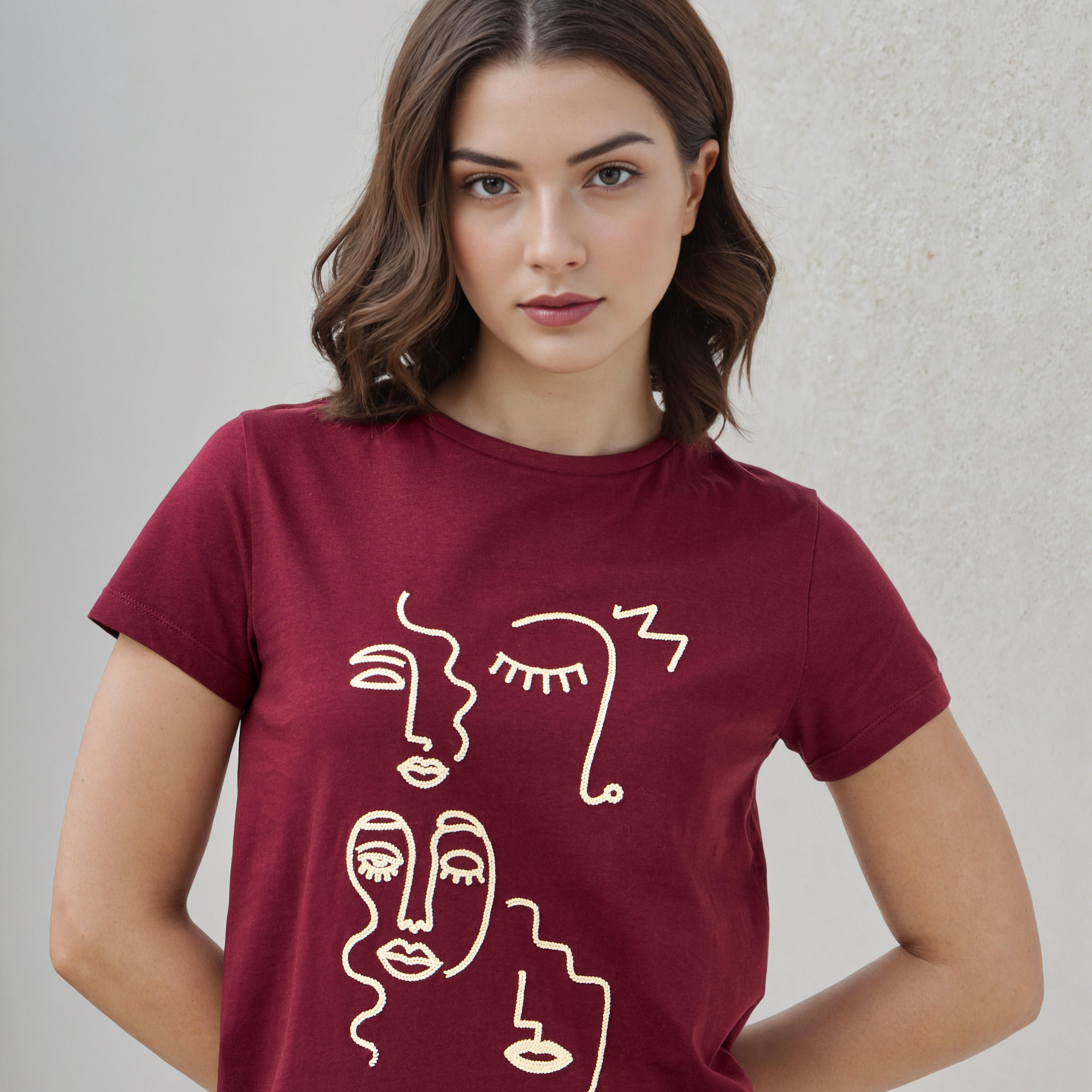 تيشيرت مطرز بياقة ضيقة-women-clothing-tshirts-image-2