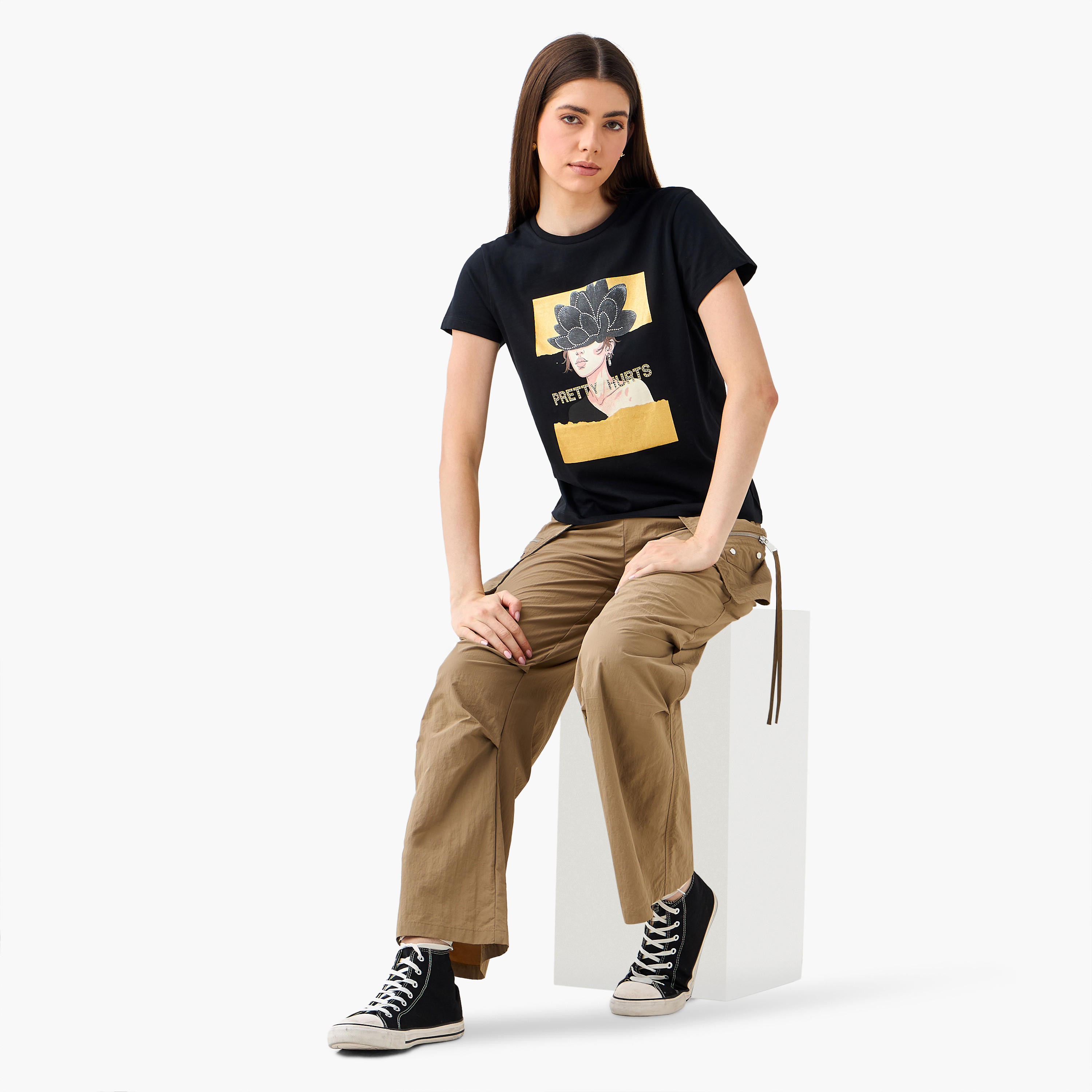 Graphic Print T-shirt with Crew Neck-women-clothing-tshirts-image-2