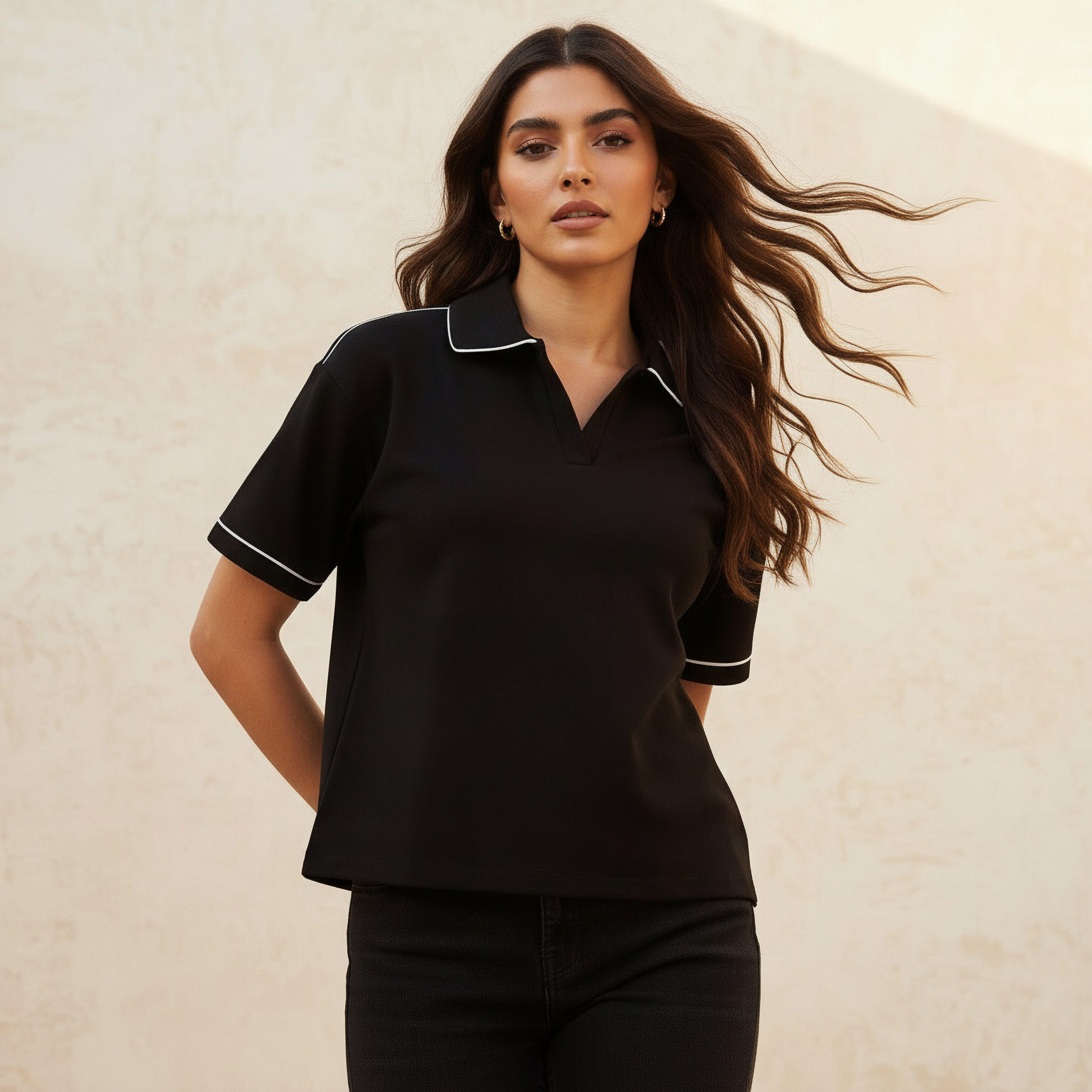 Polo T-shirt with Piping Detail-women-clothing-tshirts-image-1