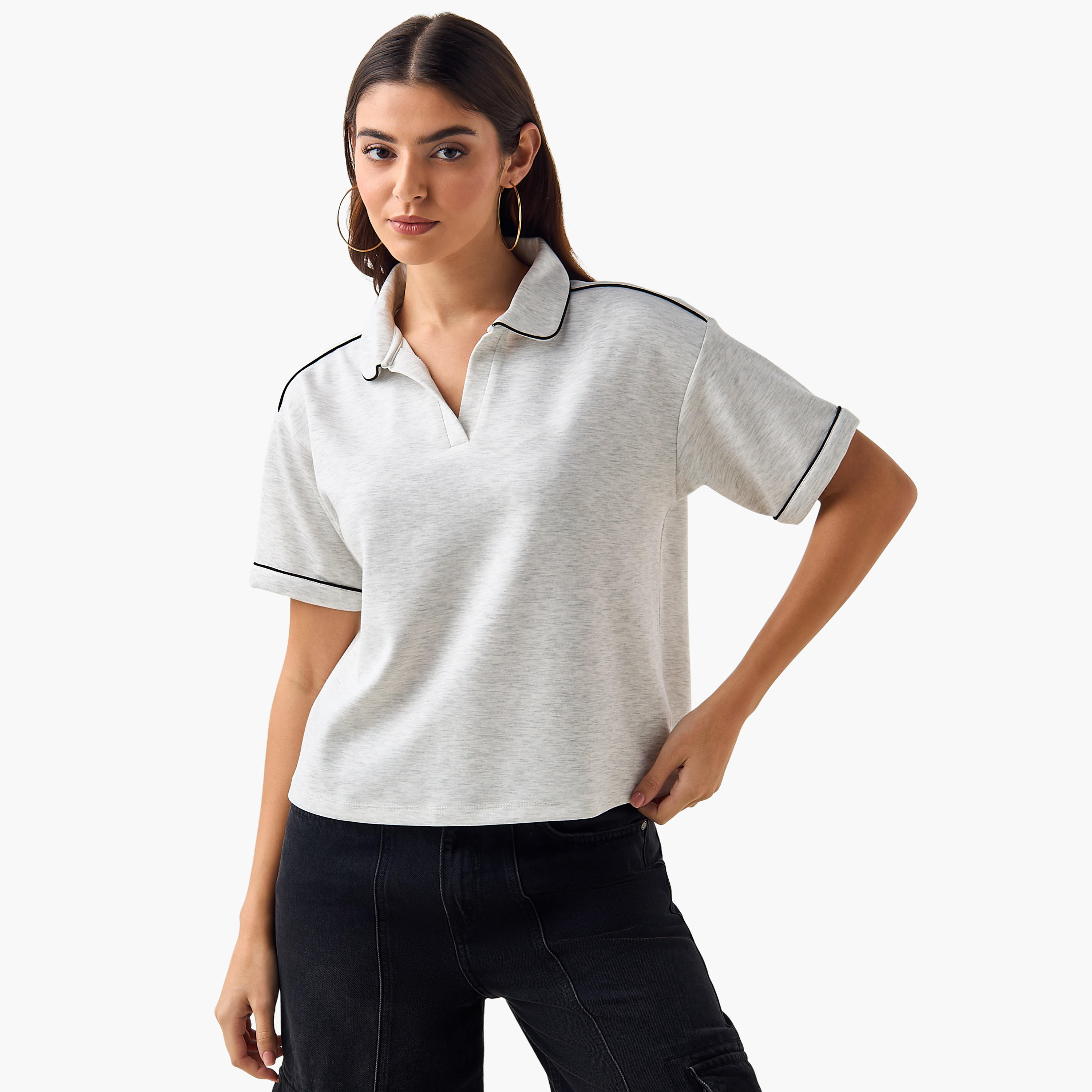 Polo T-shirt with Piping Detail-women-clothing-tshirts-image-2