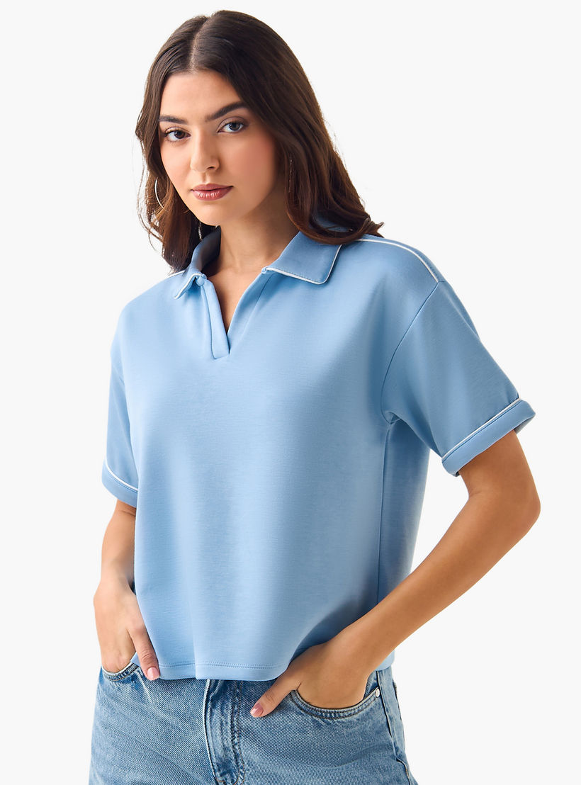 Polo T-shirt with Piping Detail-women-clothing-tshirts-image-2
