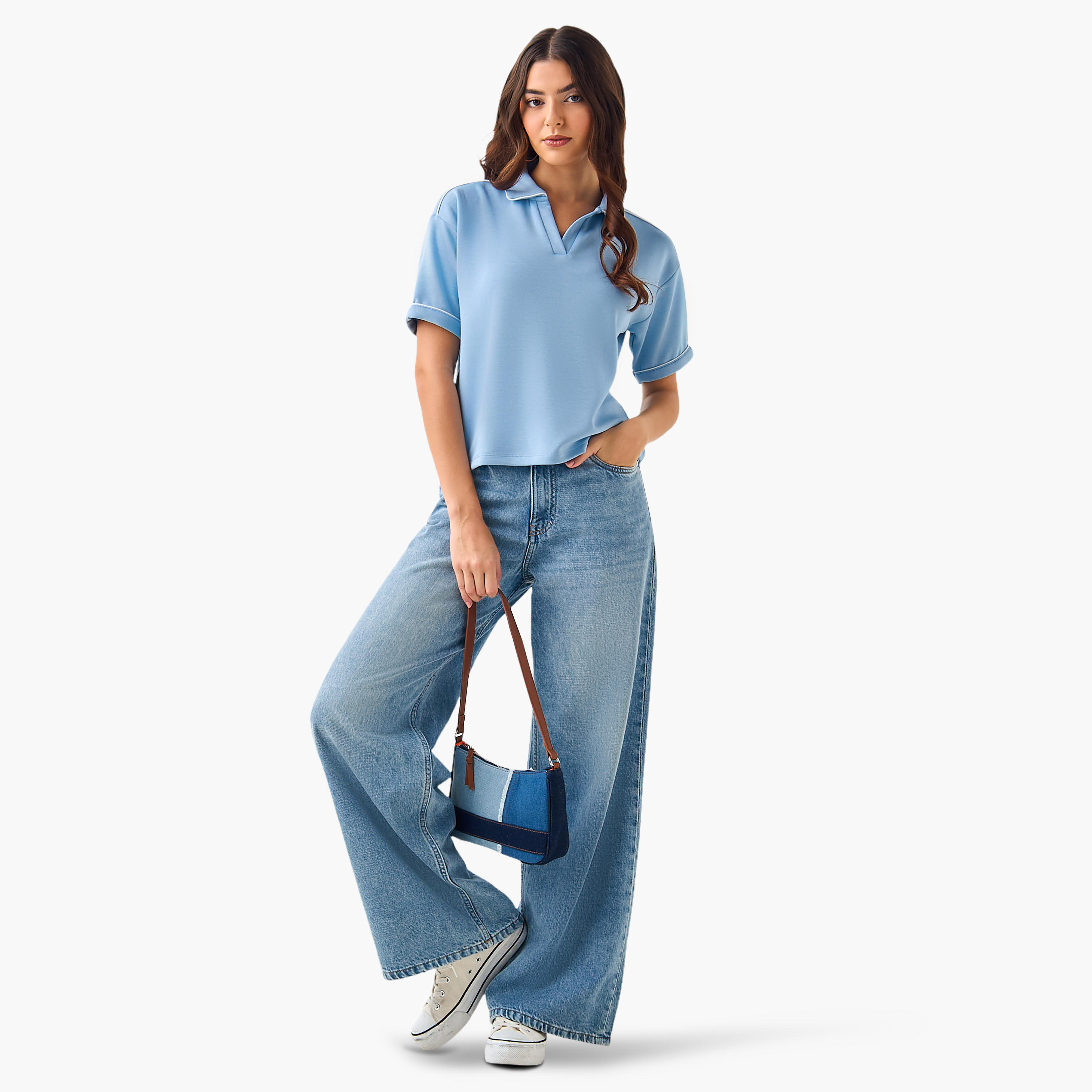 Polo T-shirt with Piping Detail-women-clothing-tshirts-image-3