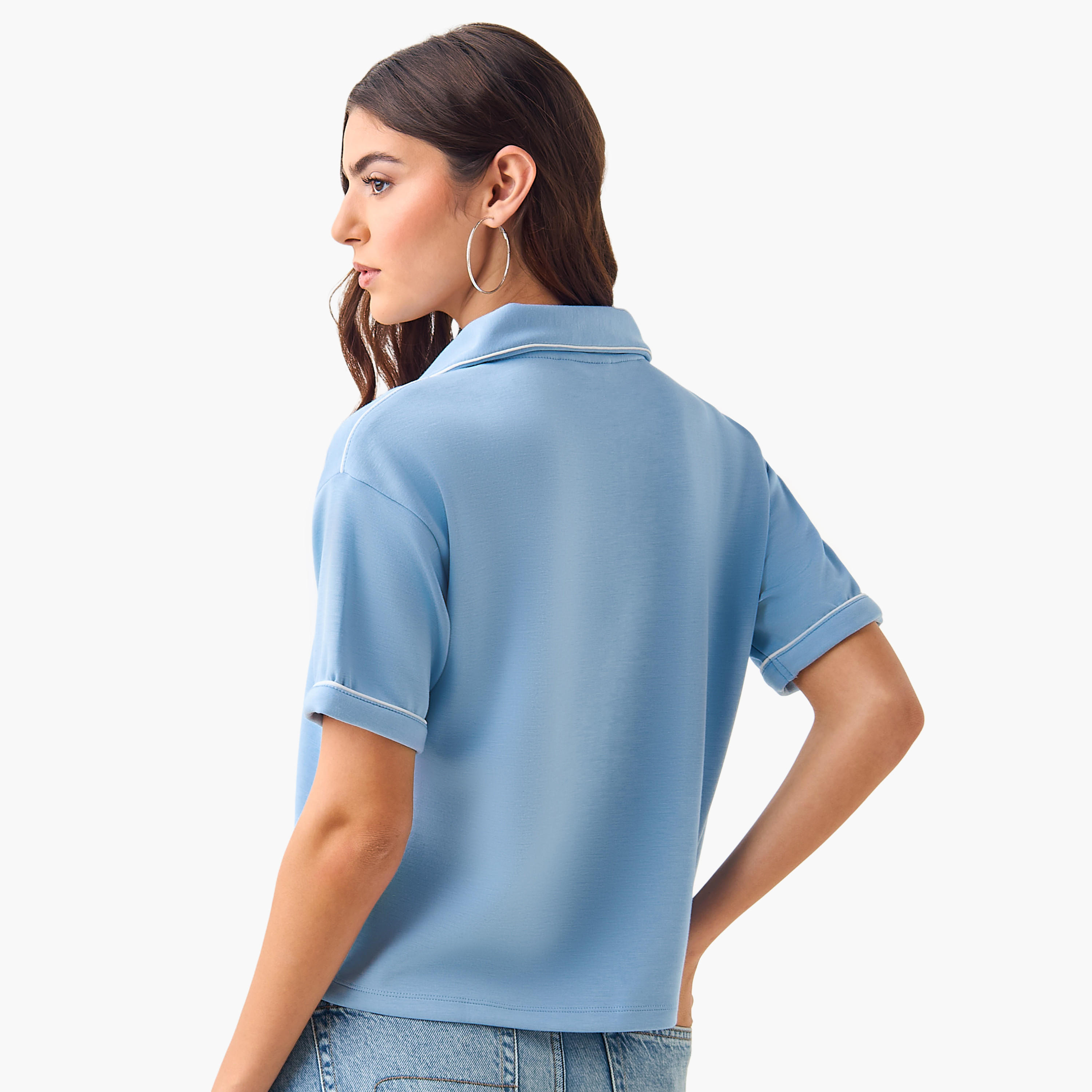 Polo T-shirt with Piping Detail-women-clothing-tshirts-image-4