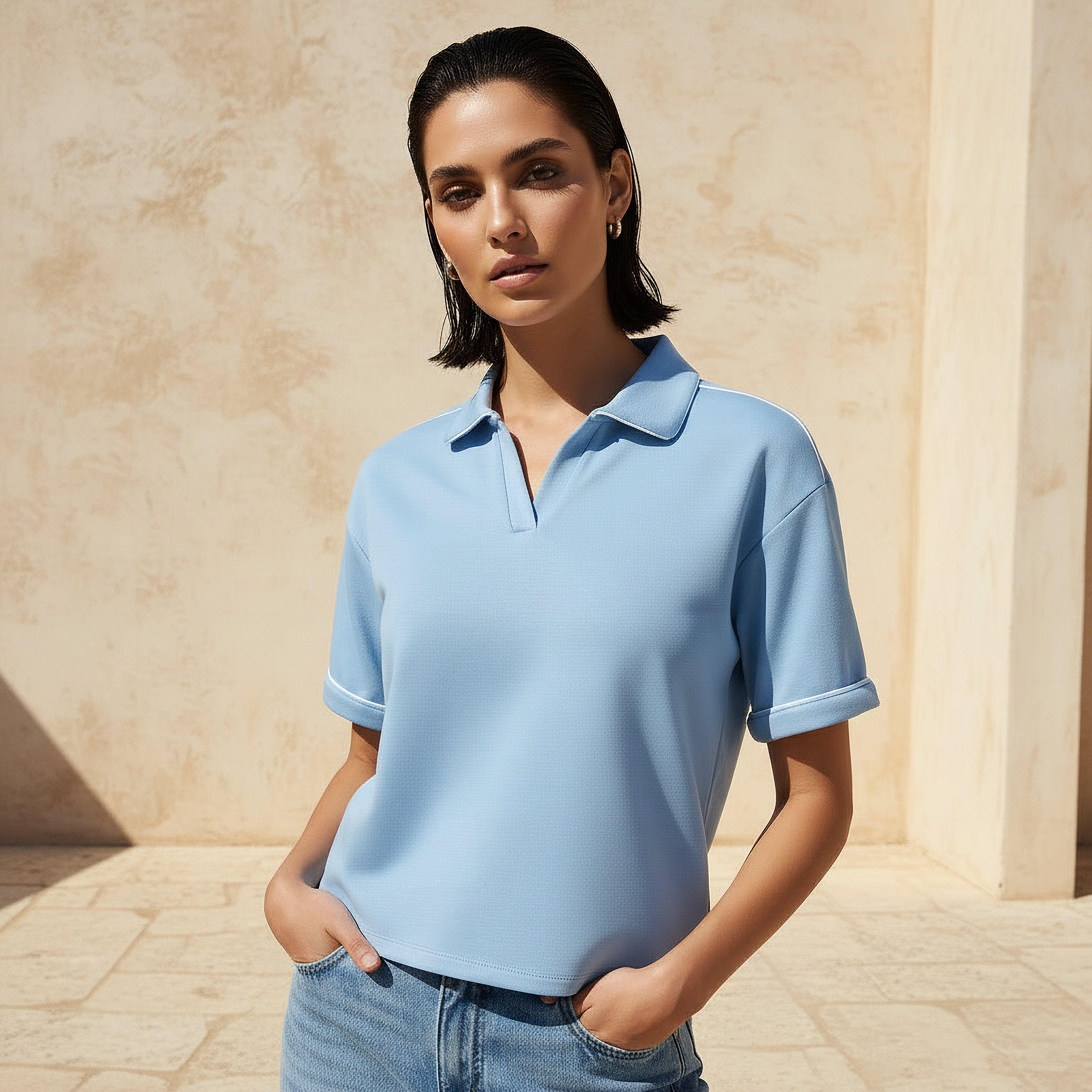 Polo T-shirt with Piping Detail-women-clothing-tshirts-image-1