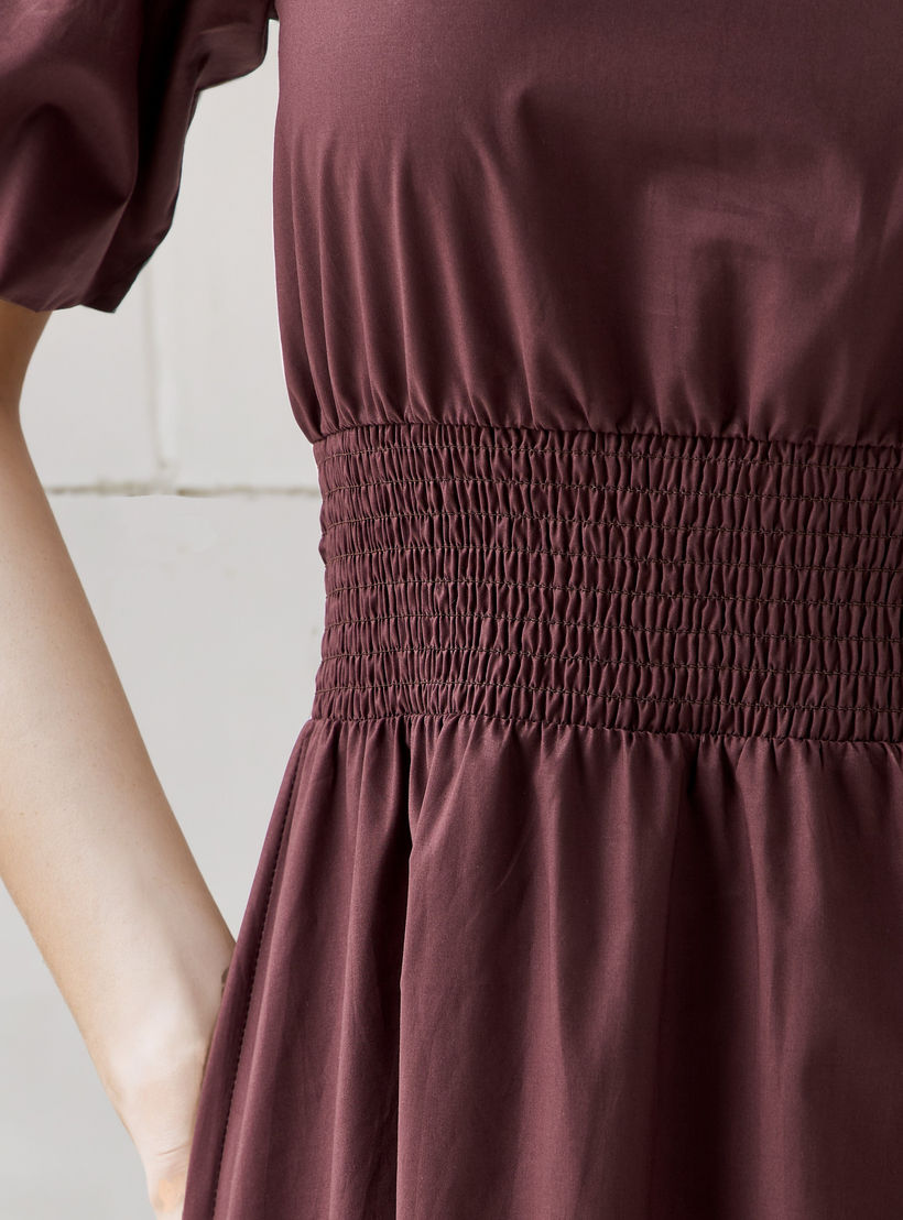 فستان ميدي قطن إيه لاين بأكمام منفوخة وكشكش-women-clothing-dresses-image-4