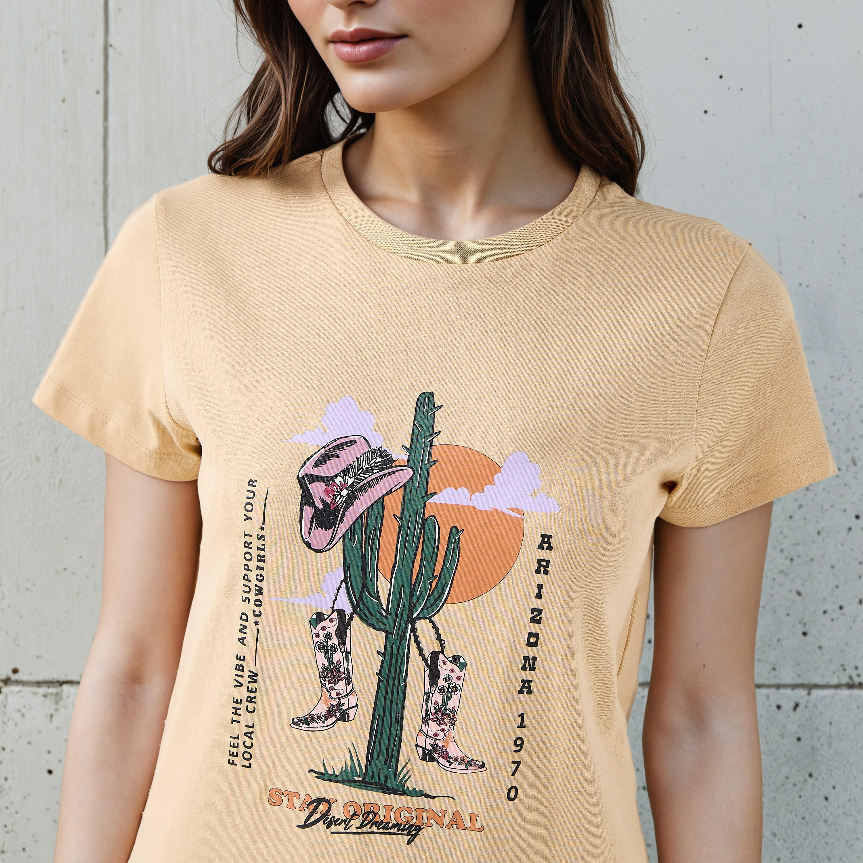 Regular Fit Cotton T-shirt with Graphic Print-women-clothing-tshirts-image-4