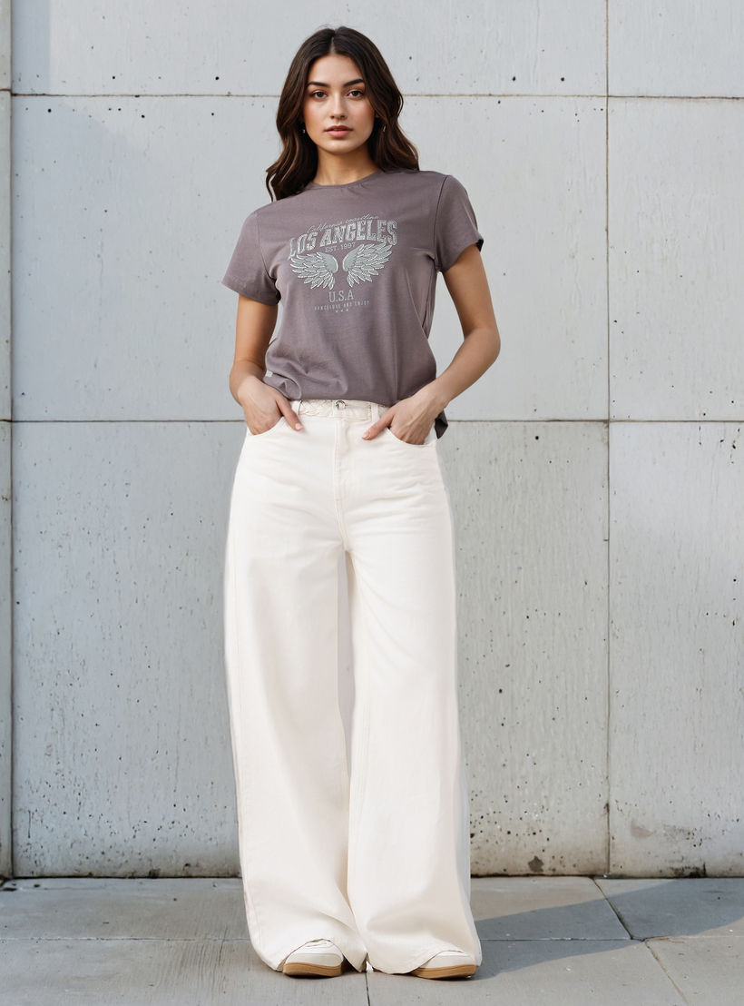 Regular Fit Cotton T-shirt with Graphic Print-women-clothing-tshirts-image-2