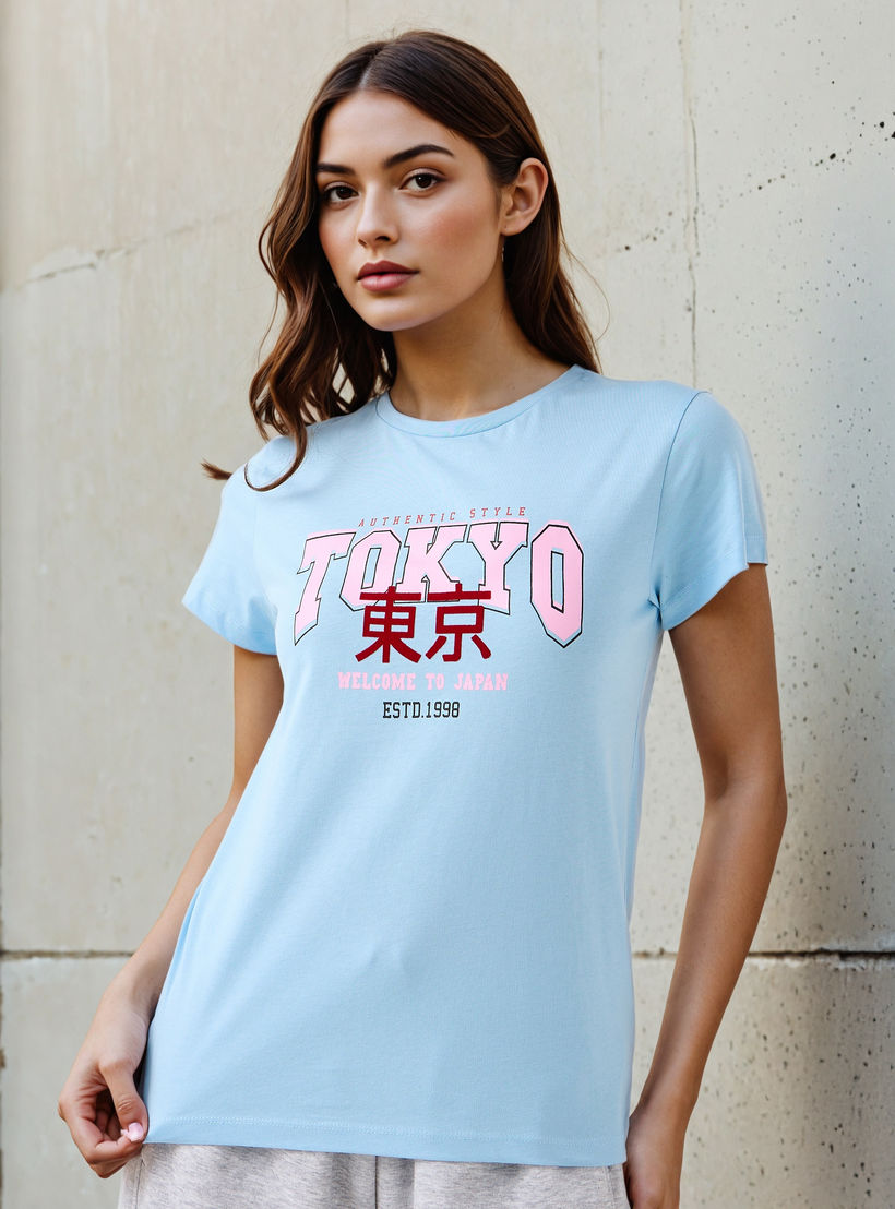 Regular Fit Cotton T-shirt with Graphic Print-women-clothing-tshirts-image-1
