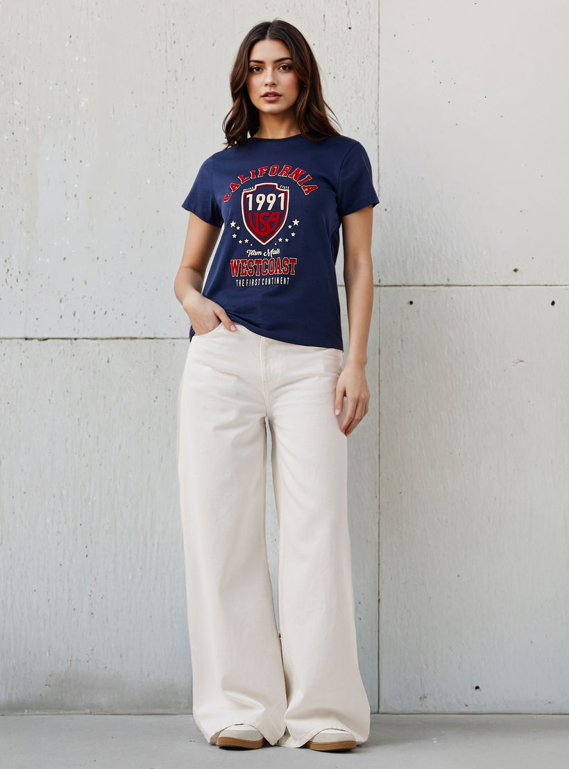 Regular Fit Cotton T-shirt with Graphic Print-women-clothing-tshirts-image-2