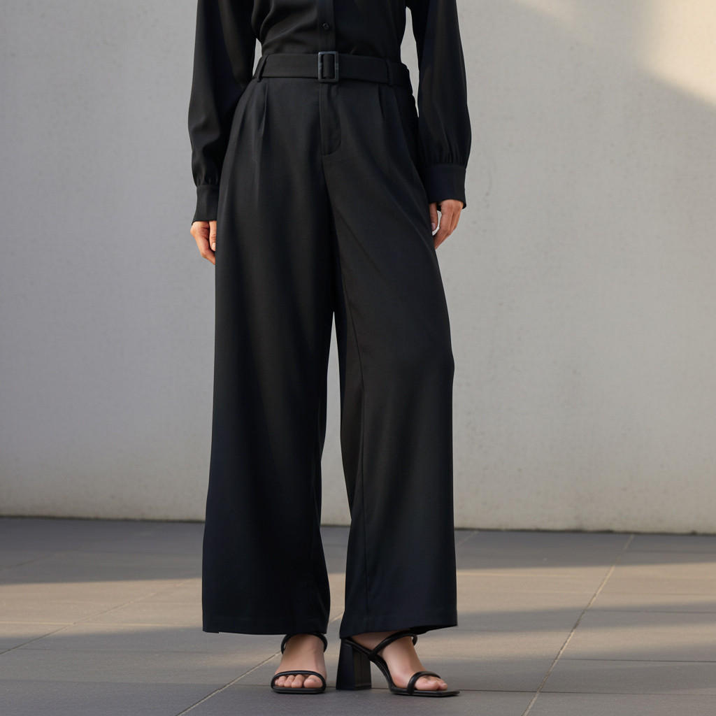 Wide Leg Mid Rise Belted Trousers-women-clothing-bottoms-trousers-image-1