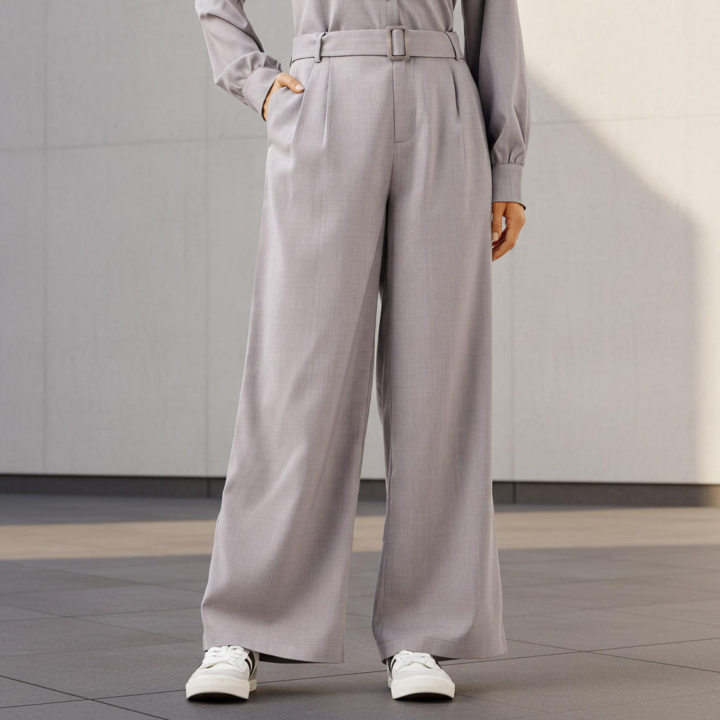 Wide Leg Mid Rise Belted Trousers-women-clothing-bottoms-trousers-image-1