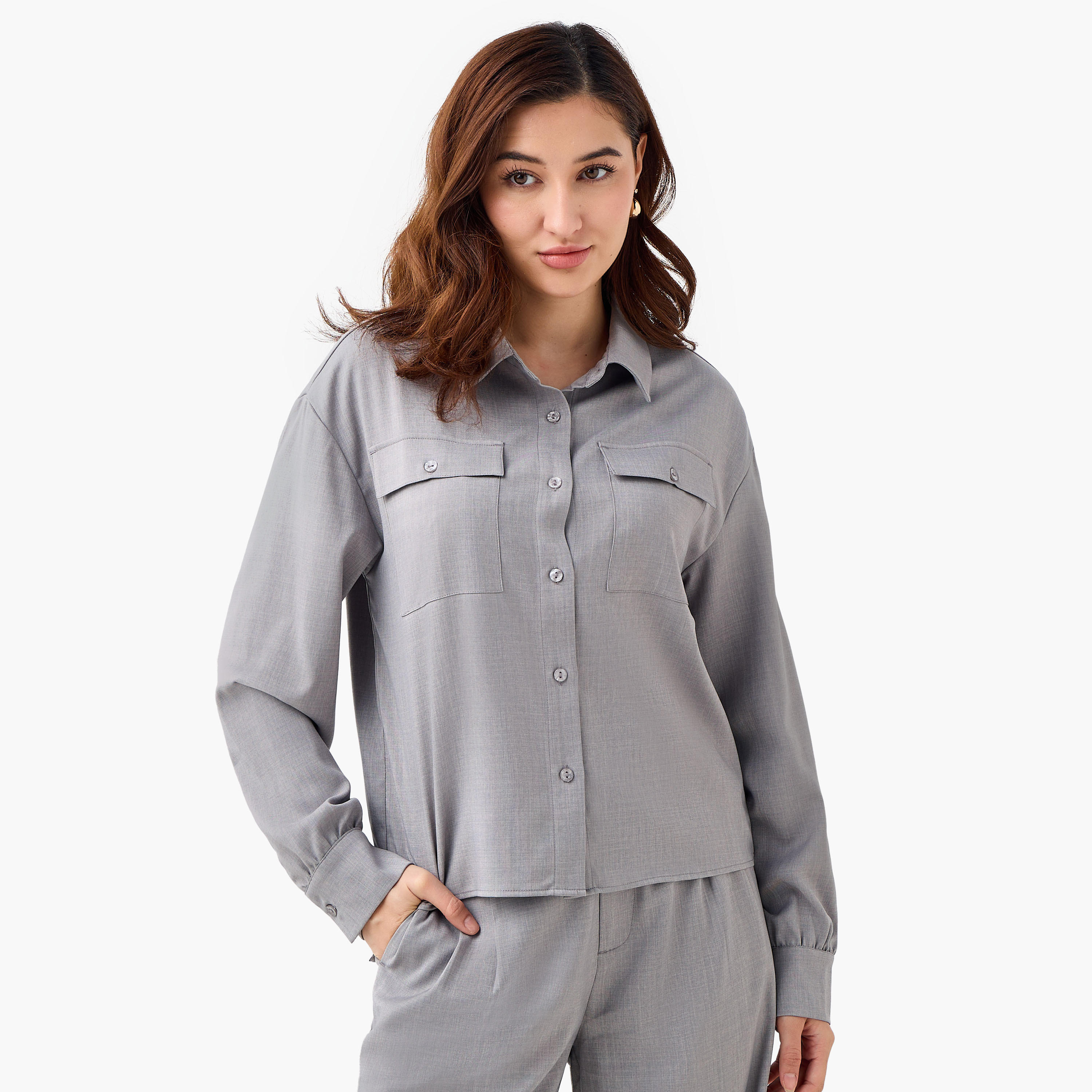 قميص بقصة عادية وجيوب-women-clothing-shirtsandblouses-shirts-image-6
