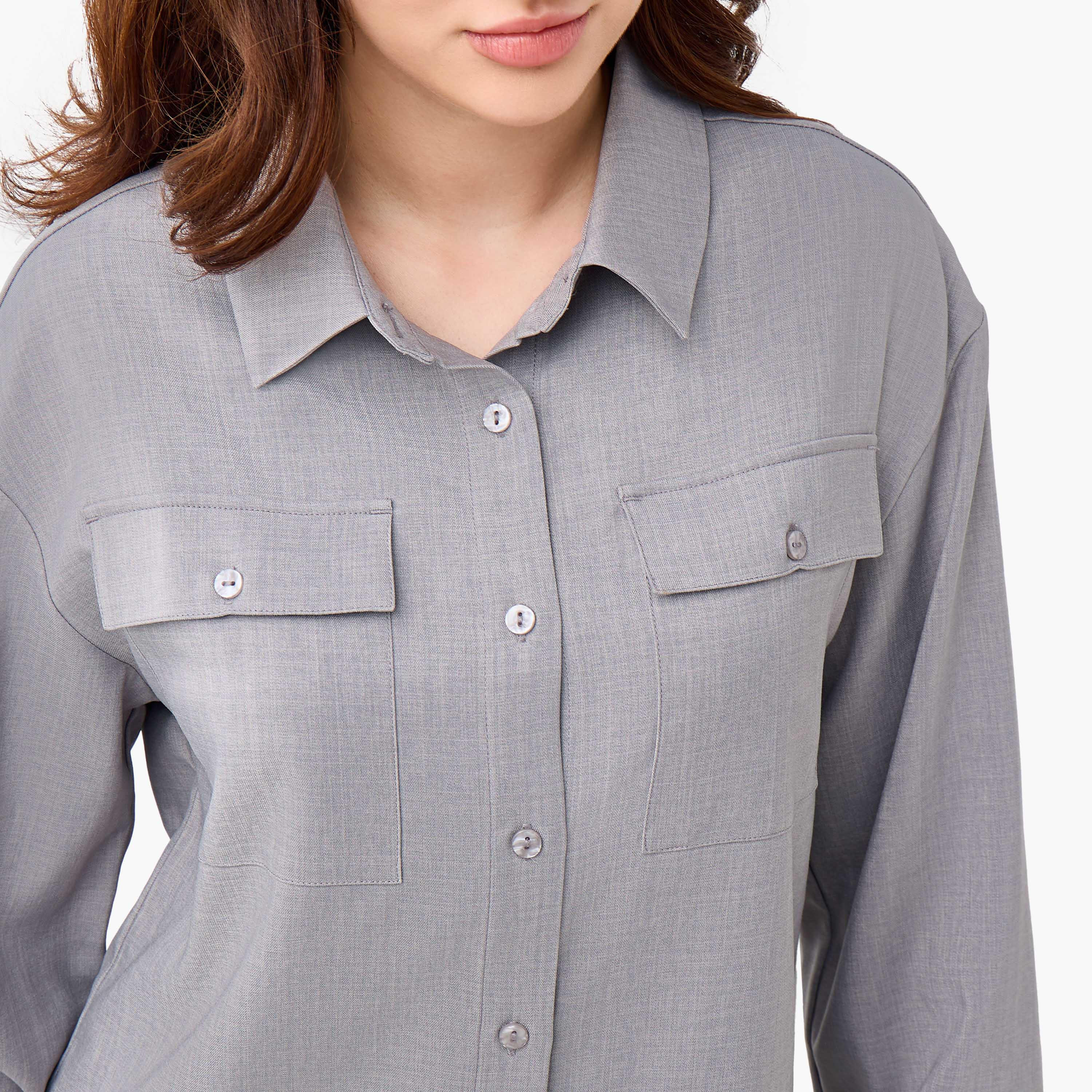 قميص بقصة عادية وجيوب-women-clothing-shirtsandblouses-shirts-image-3