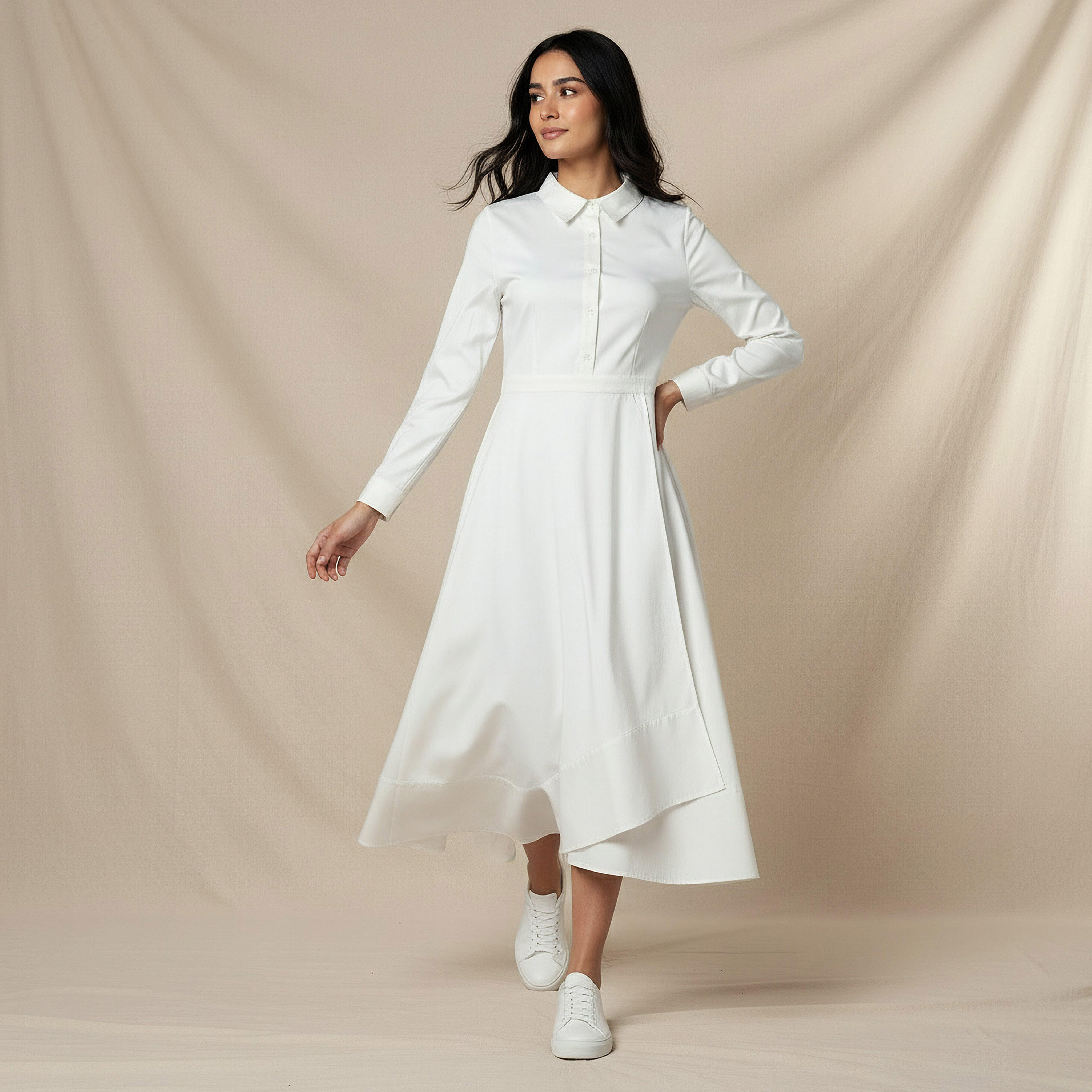 Midi Shirt Dress with Asymmetrical Hem-women-clothing-dresses-image-3