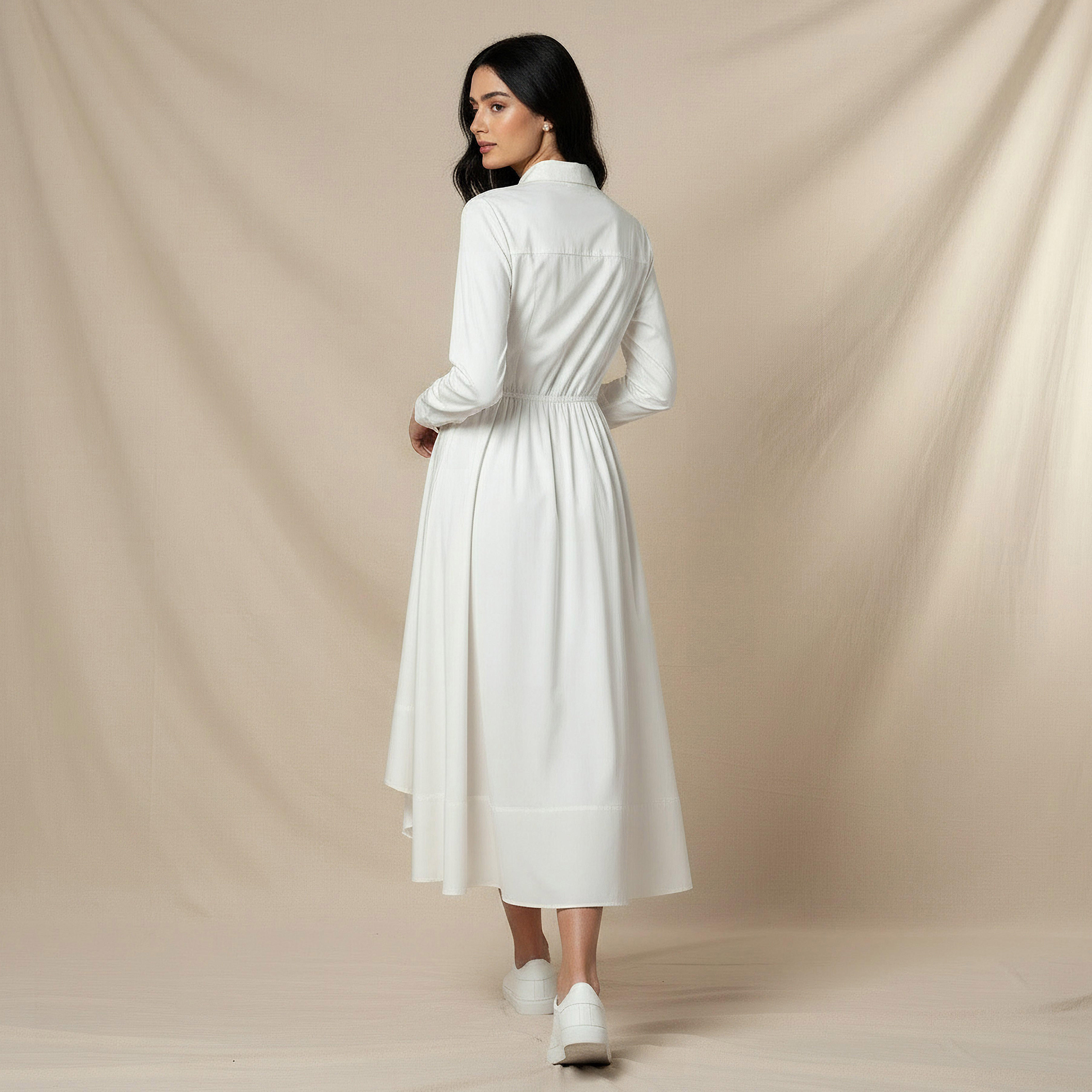 Midi Shirt Dress with Asymmetrical Hem-women-clothing-dresses-image-4