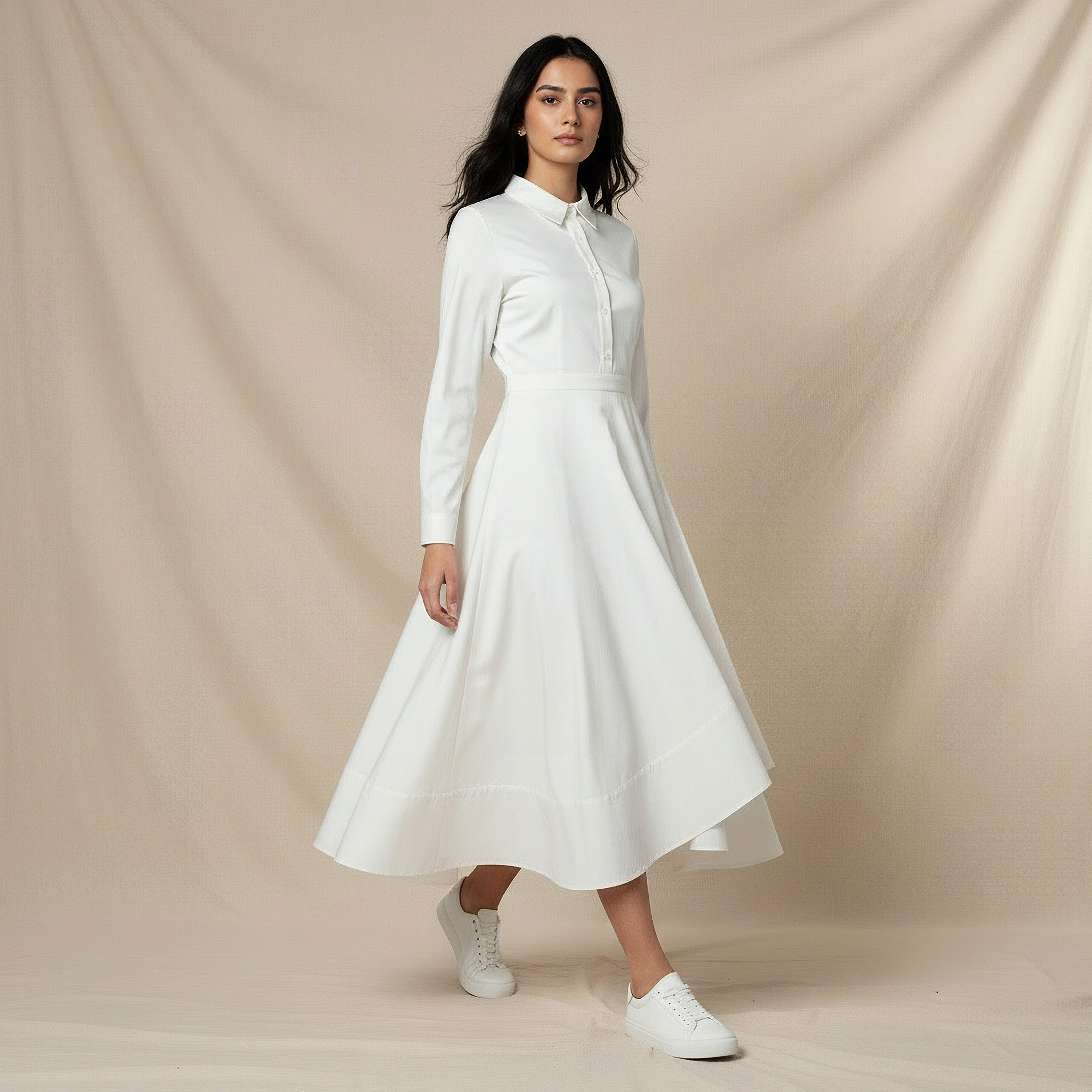 Midi Shirt Dress with Asymmetrical Hem-women-clothing-dresses-image-5