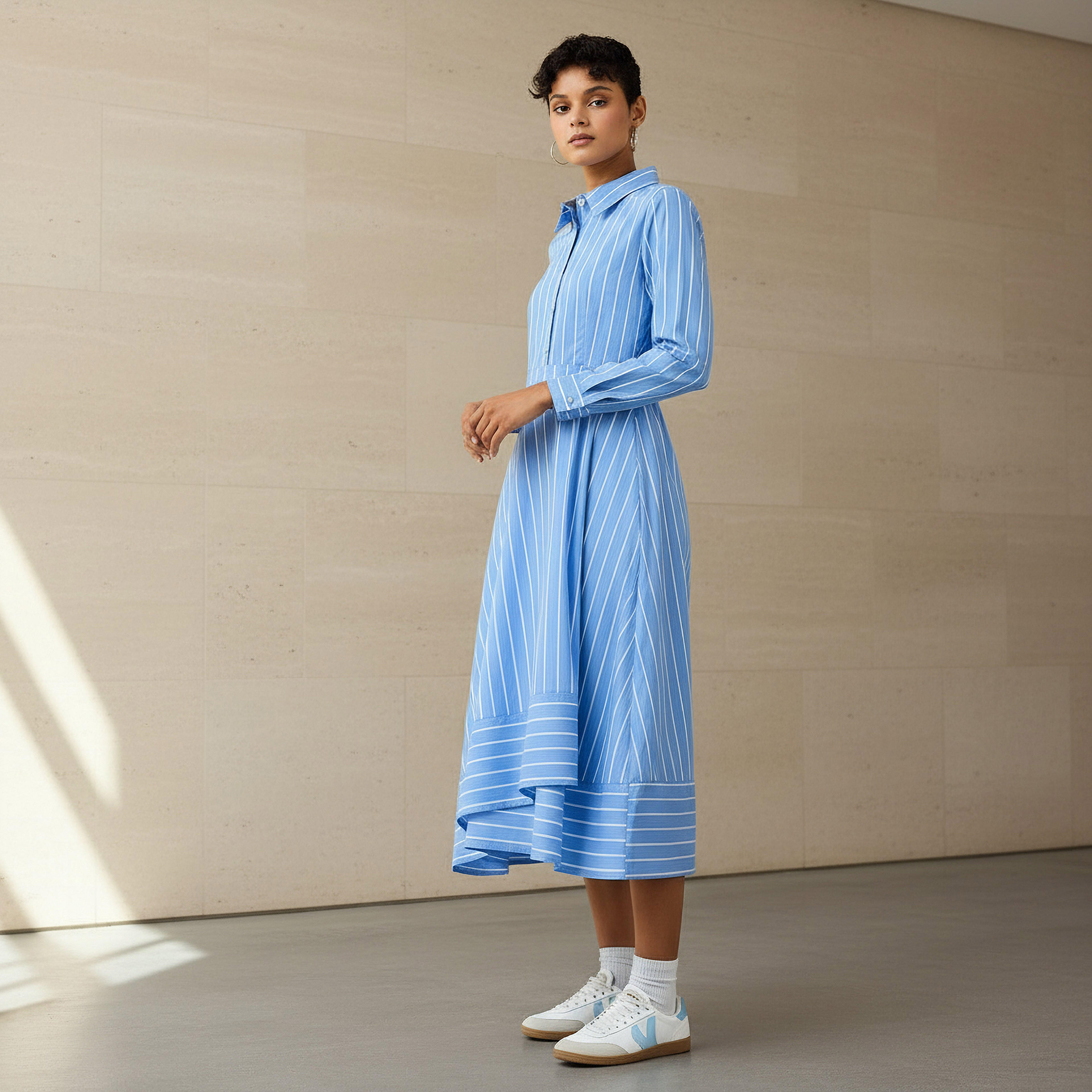 Shirt Midi Dress with Stripes-women-clothing-dresses-image-1