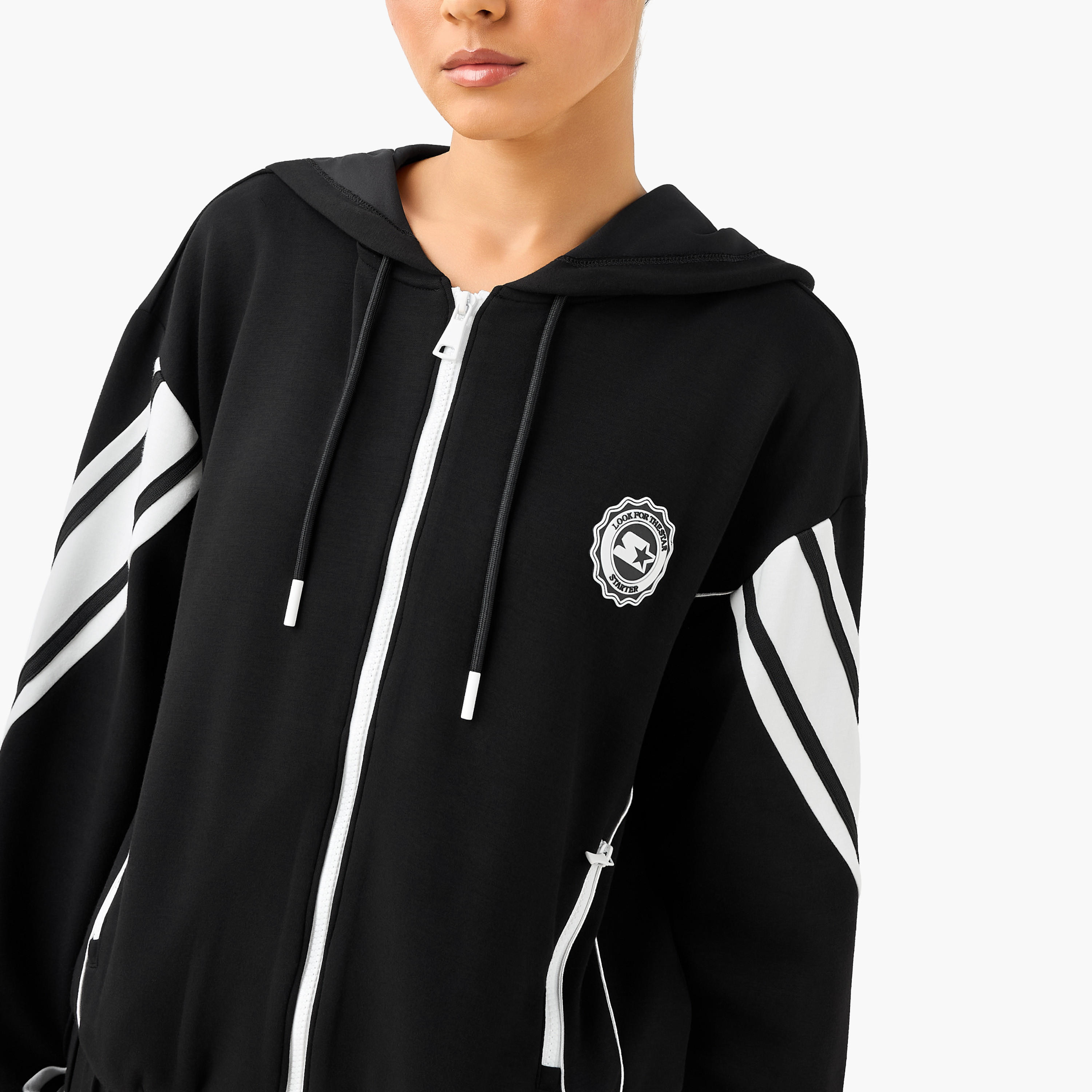 جاكيت بقبعة وخطوط من ستارتر-women-clothing-coordsets-image-1