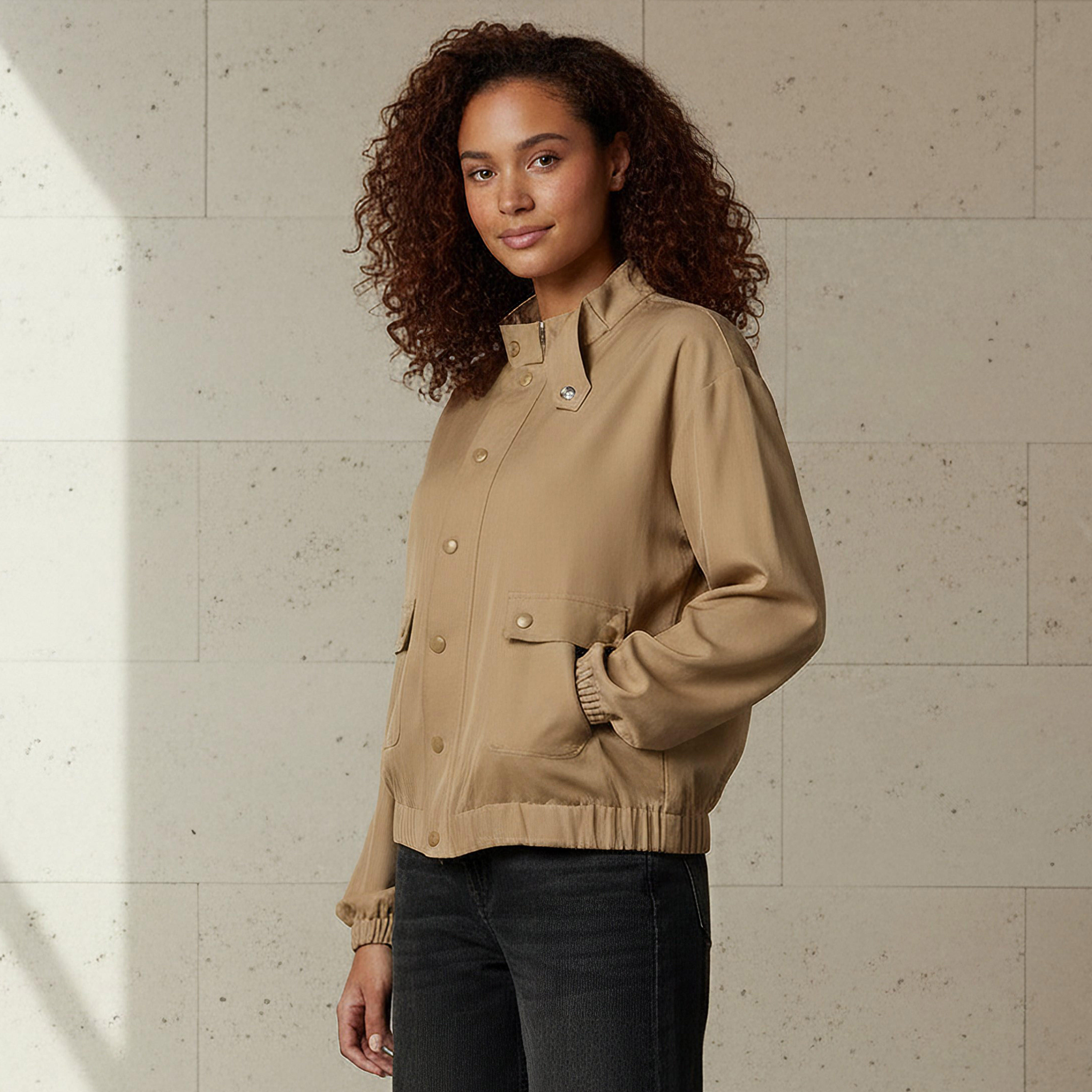 جاكيت بقصة عادية وأزرار إغلاق وجيوب-women-clothing-coordsets-image-4