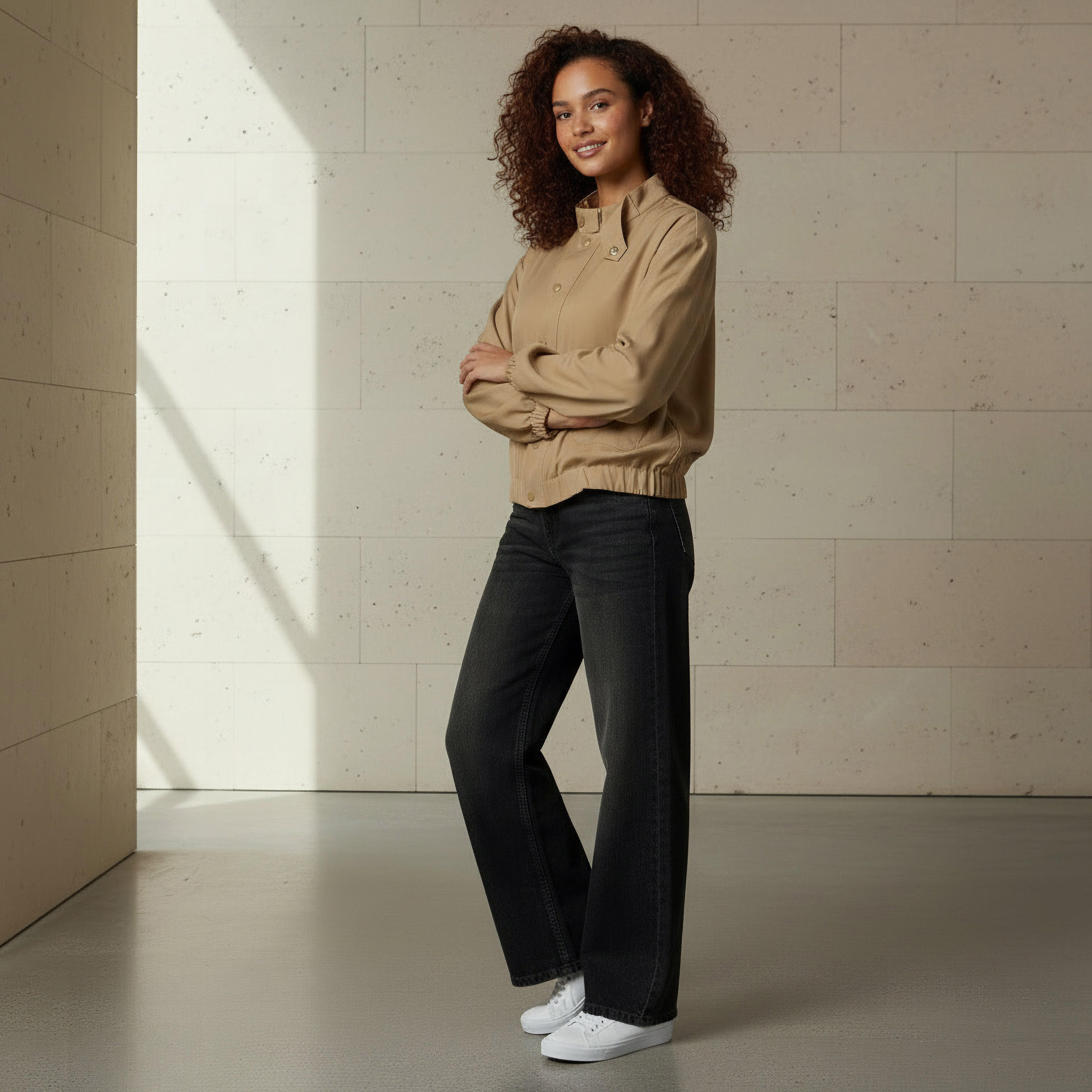 جاكيت بقصة عادية وأزرار إغلاق وجيوب-women-clothing-coordsets-image-3