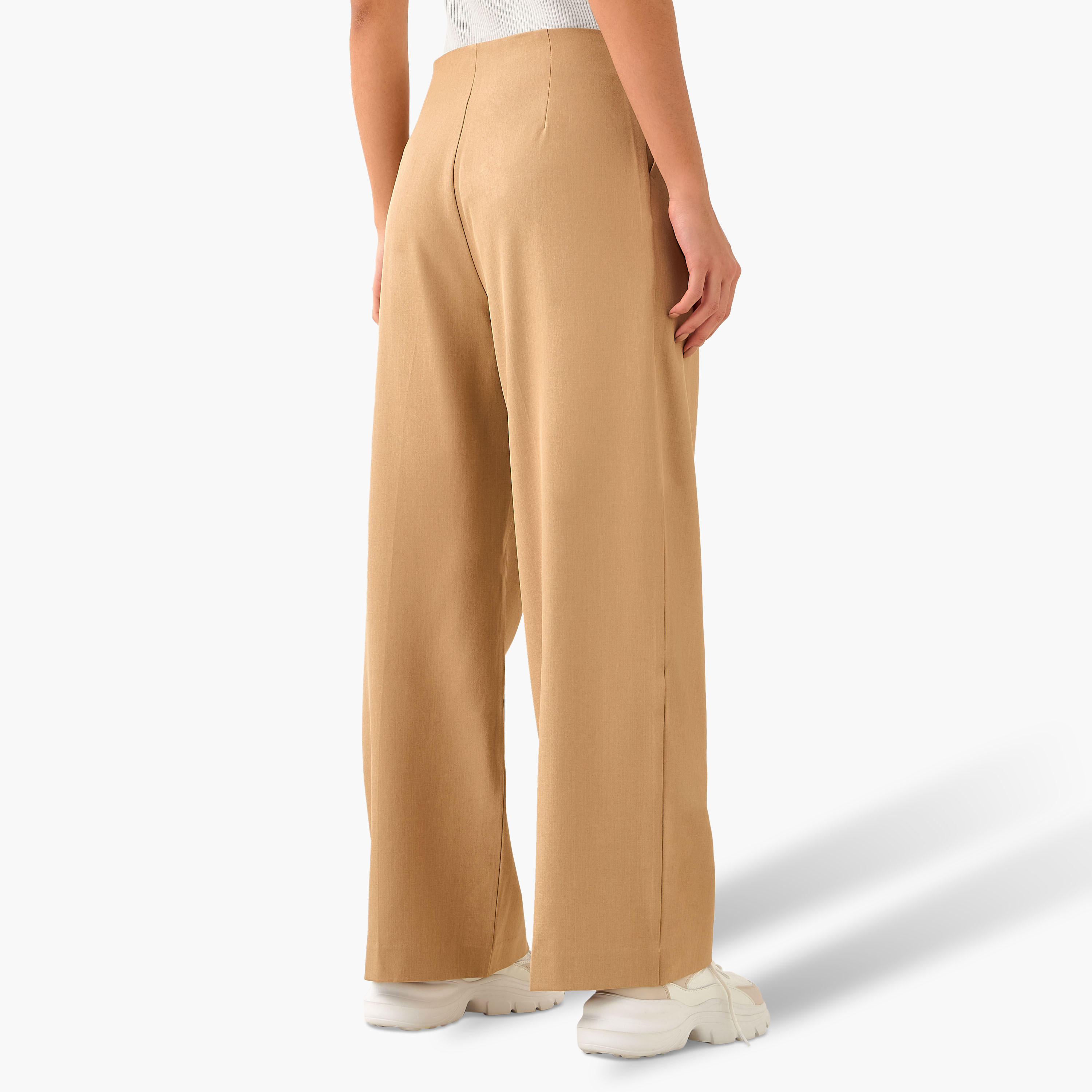 بنطلون واسع الساقين بكسرات وزر إغلاق-women-clothing-coordsets-image-3