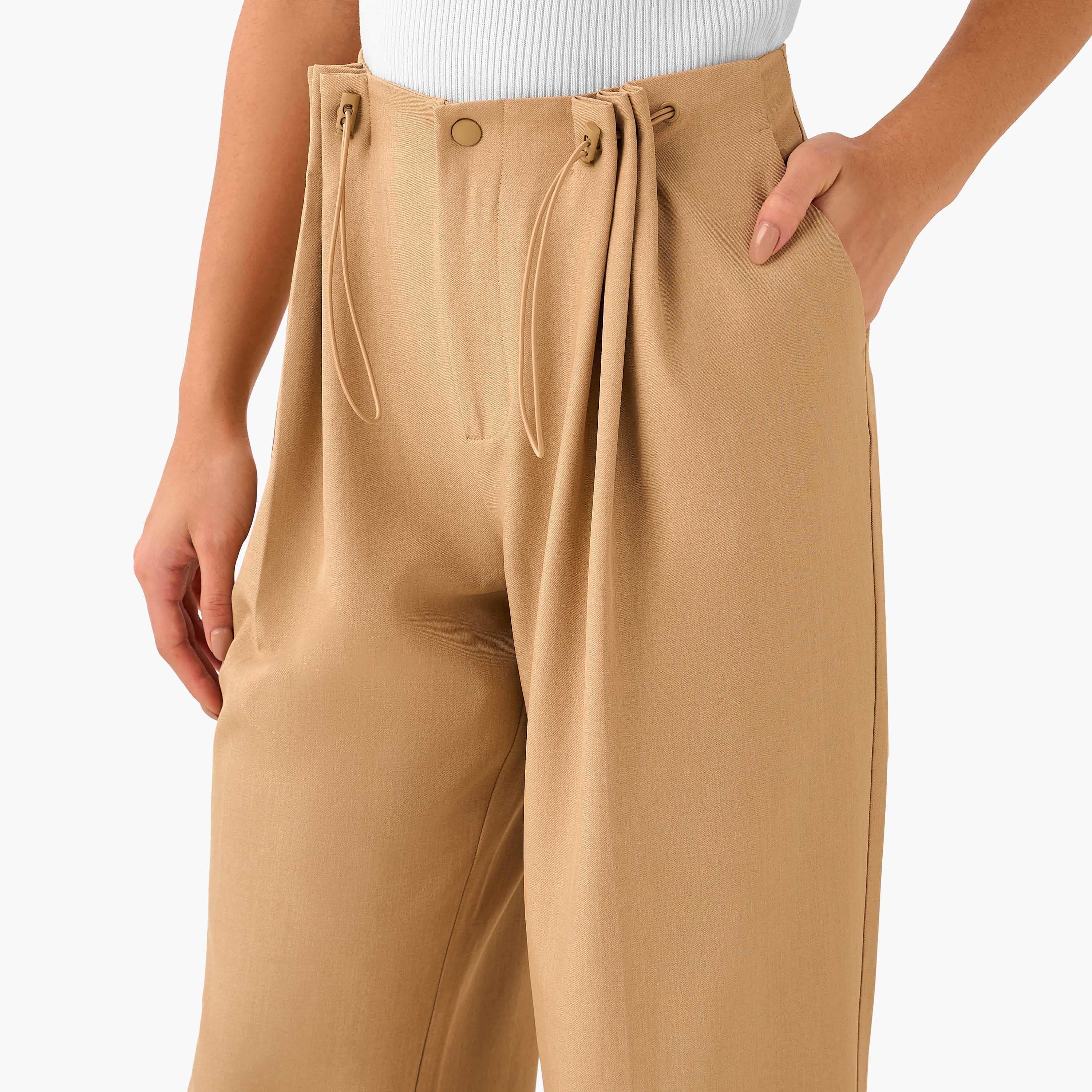 Buttoned Waist Pleated Wide Leg Pants-women-clothing-coordsets-image-5