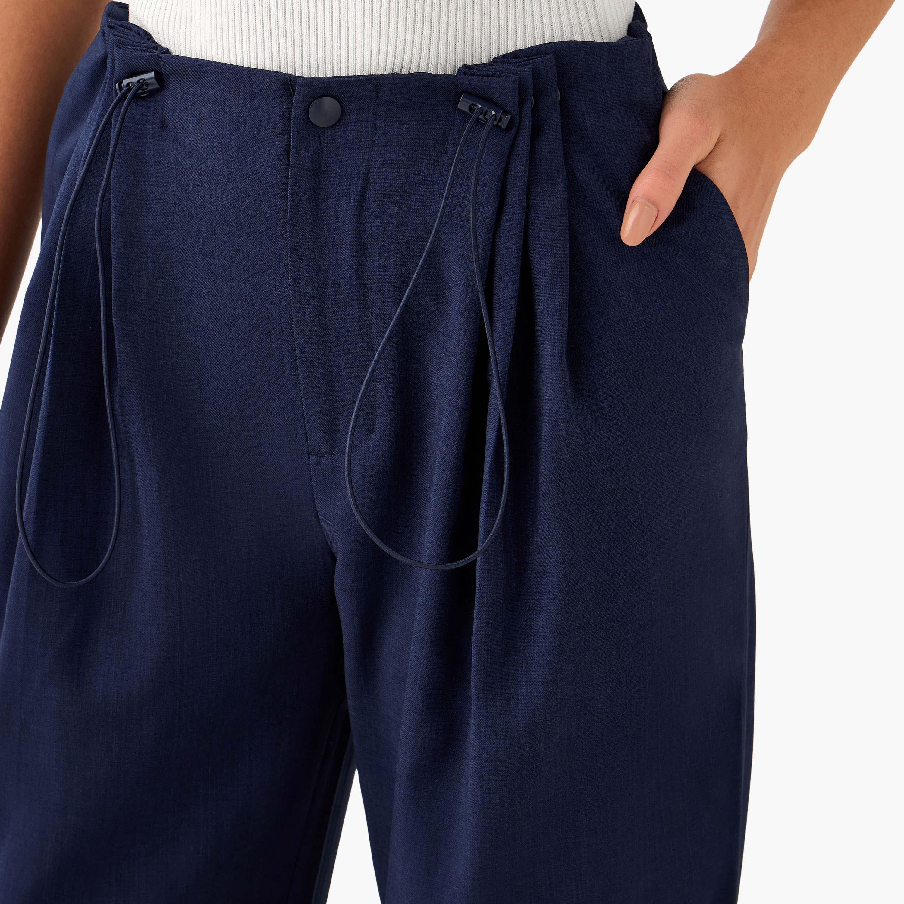 بنطلون واسع الساقين بكسرات وزر إغلاق-women-clothing-coordsets-image-2