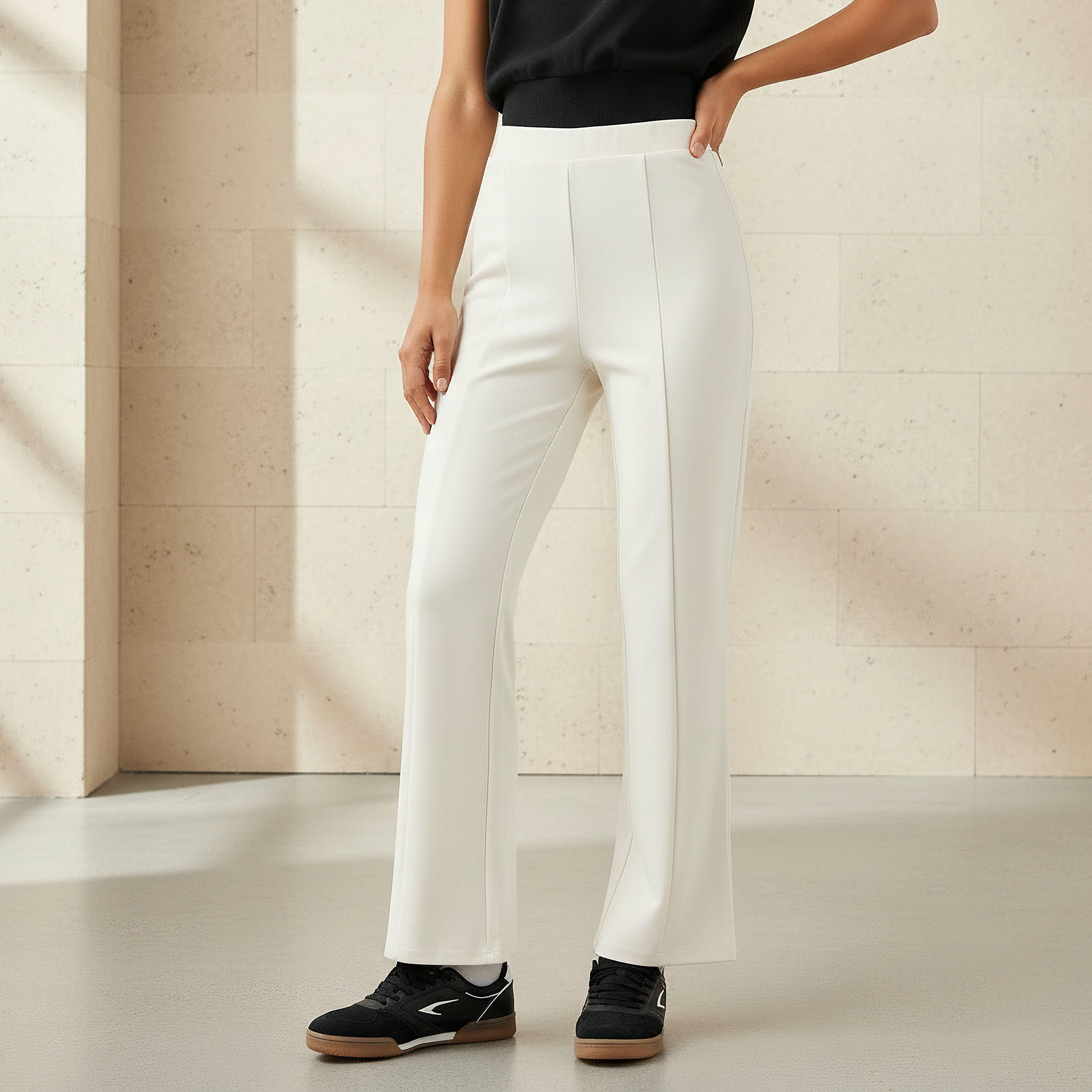 بنطلون ليقنز بساق واسعة من الأسفل وتفاصيل خطوط-women-clothing-bottoms-leggings-image-4