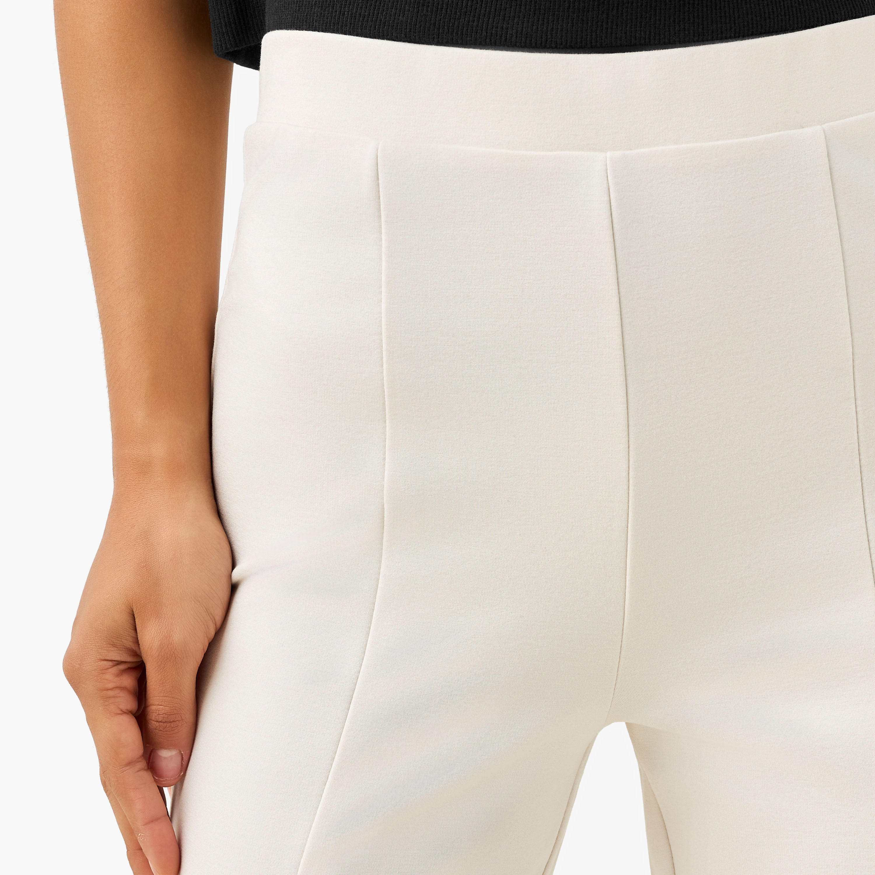 بنطلون ليقنز بساق واسعة من الأسفل وتفاصيل خطوط-women-clothing-bottoms-leggings-image-1