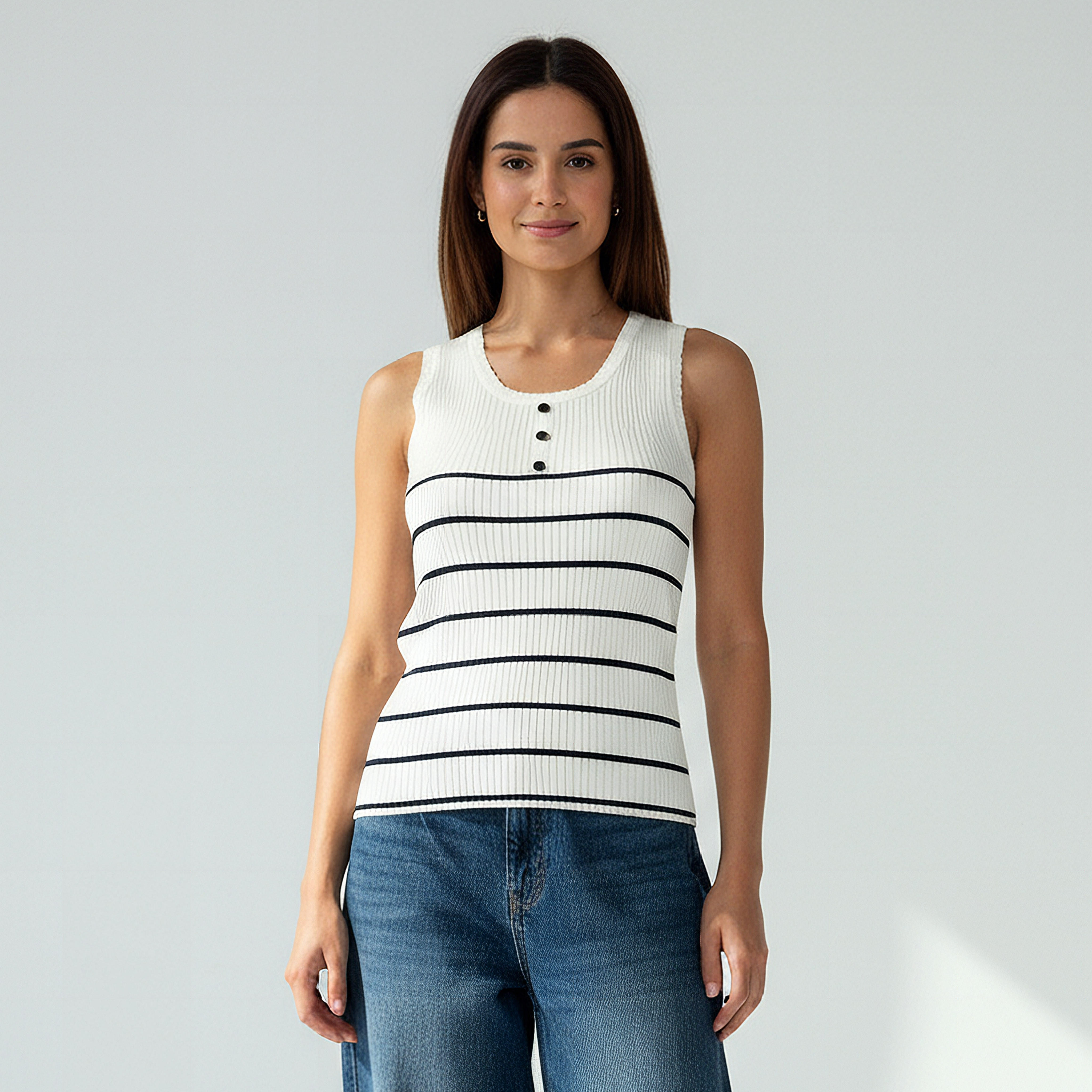 Striped Tank Top with Ribbed Detail-women-clothing-tshirts-image-1