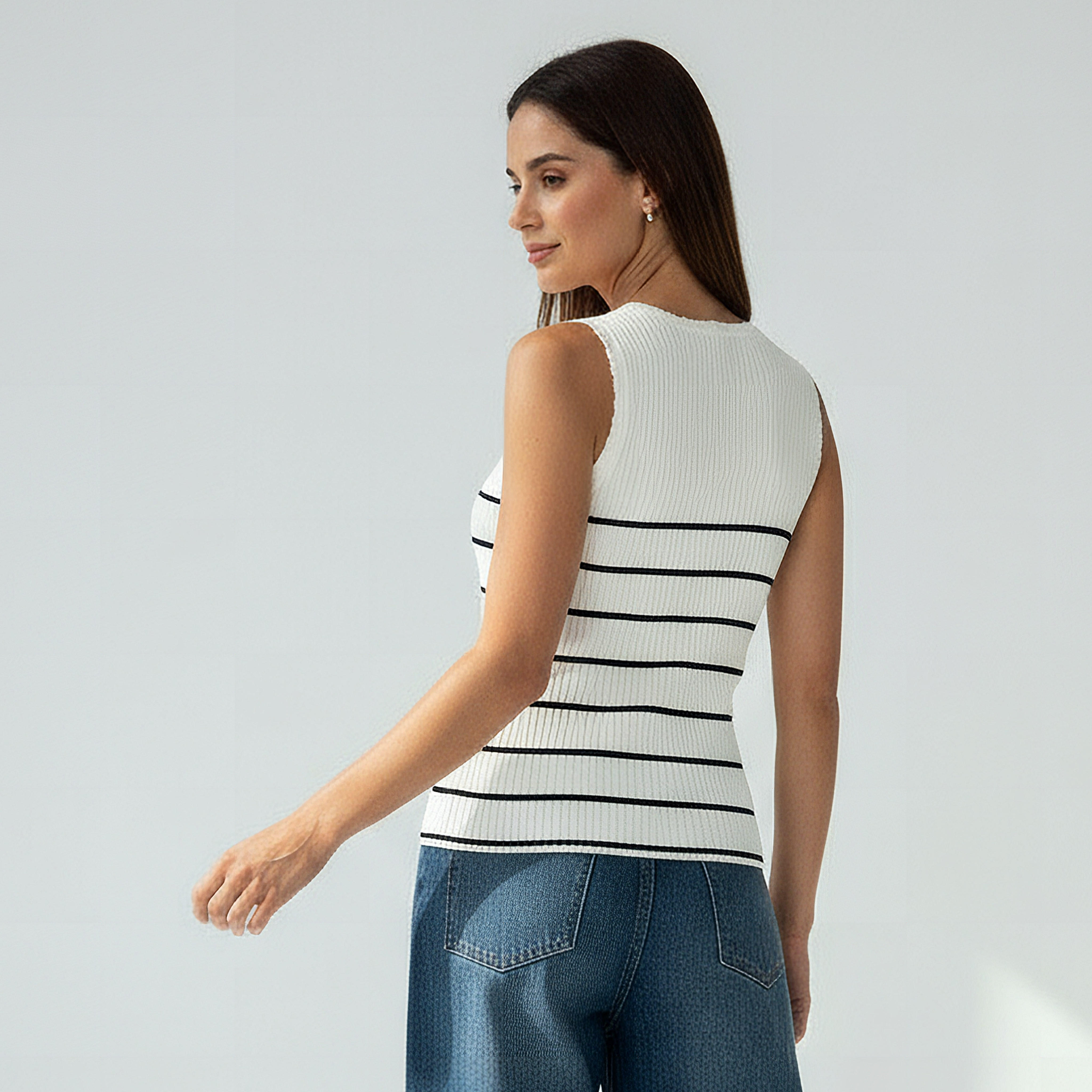 بلوزة تانك مخططة بتفاصيل مضلعة-women-clothing-tshirts-image-3