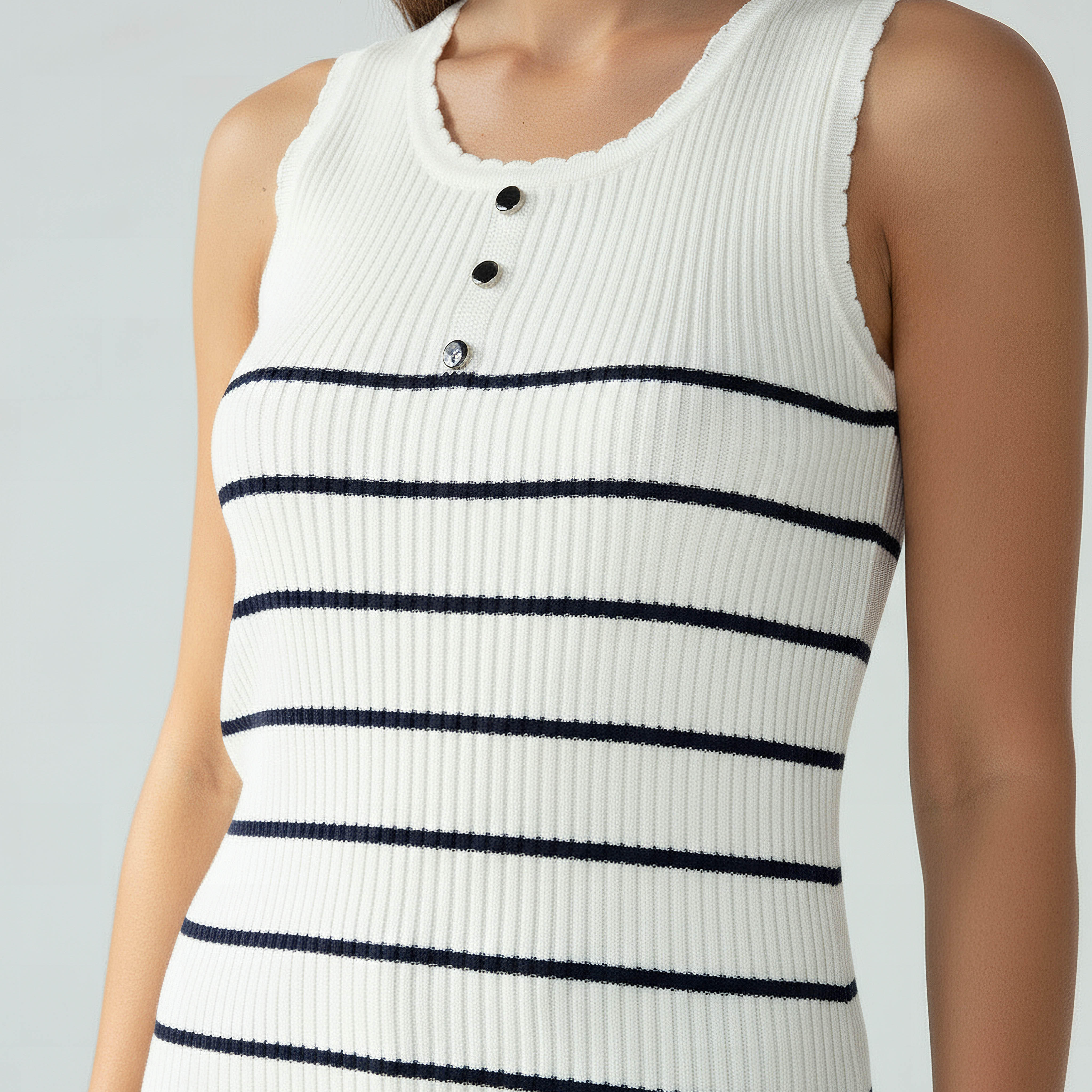 بلوزة تانك مخططة بتفاصيل مضلعة-women-clothing-tshirts-image-4