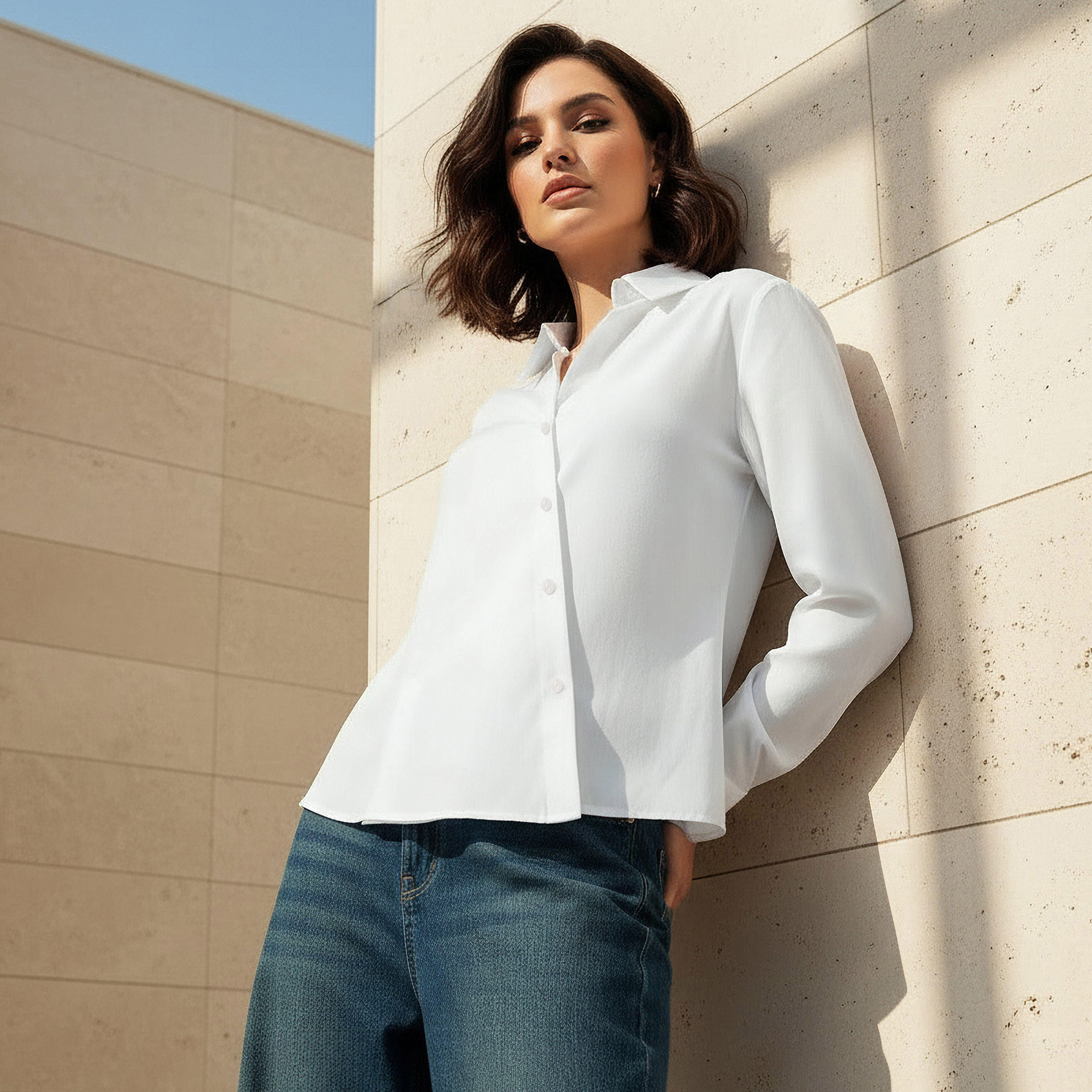 Regular Fit Overlap Shirt with Long Sleeves-women-clothing-shirtsandblouses-shirts-image-1